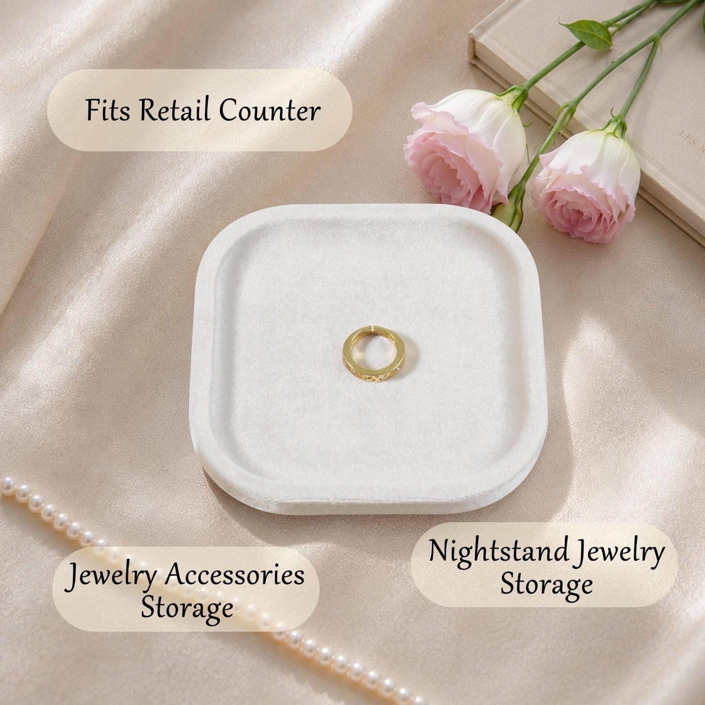 Resilient Velvet Jewelry Display Tray for Ring Earrings Bracelet Necklace / Light Beige / 4.7 x 4.7