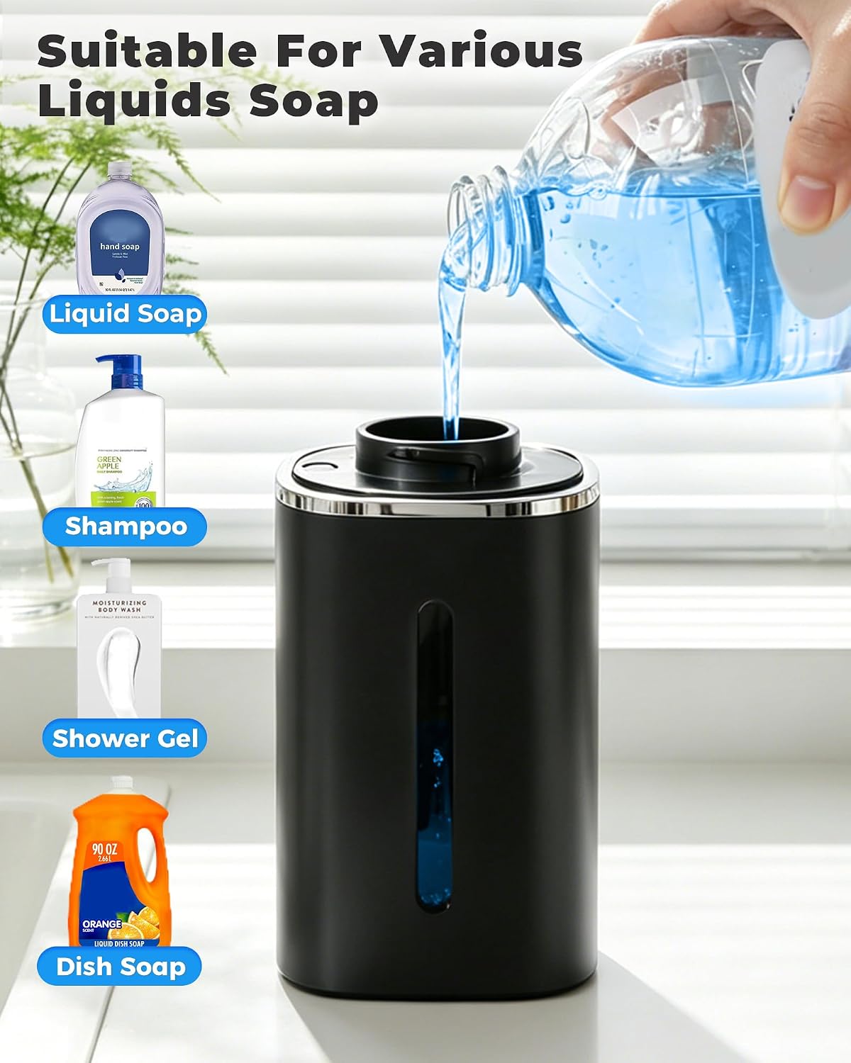 2 Pack Automatic Soap Dispenser Touchless, Rechargeable | Liquid Soap Dispenser 9 Adjustable Levels,13.5oz/400mL,IPX5