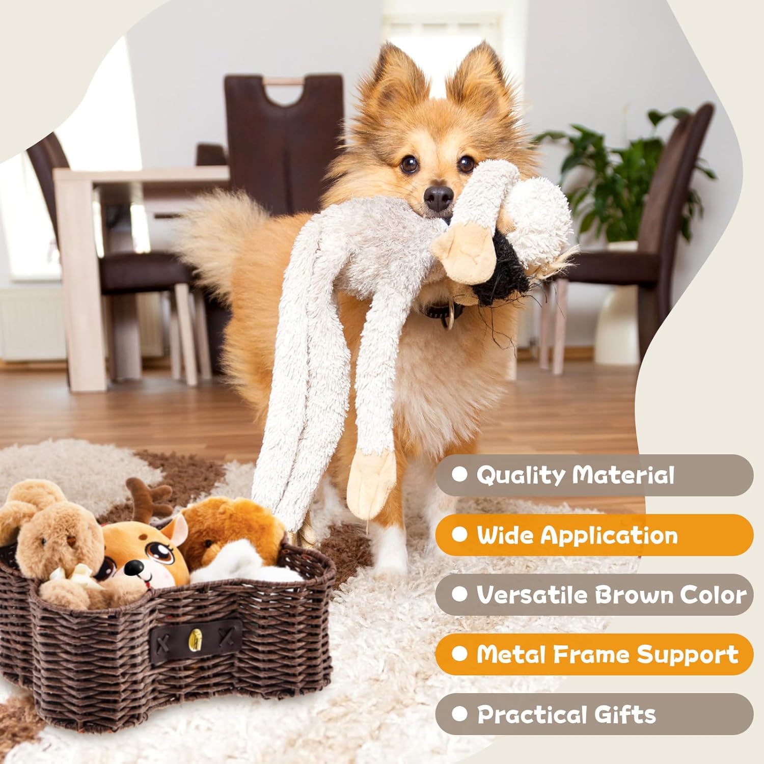 Lid Bone Shaped Basket for Dog Natural Woven Handmade Pet Puppy / Wicker / Dark Brown / Set of 2