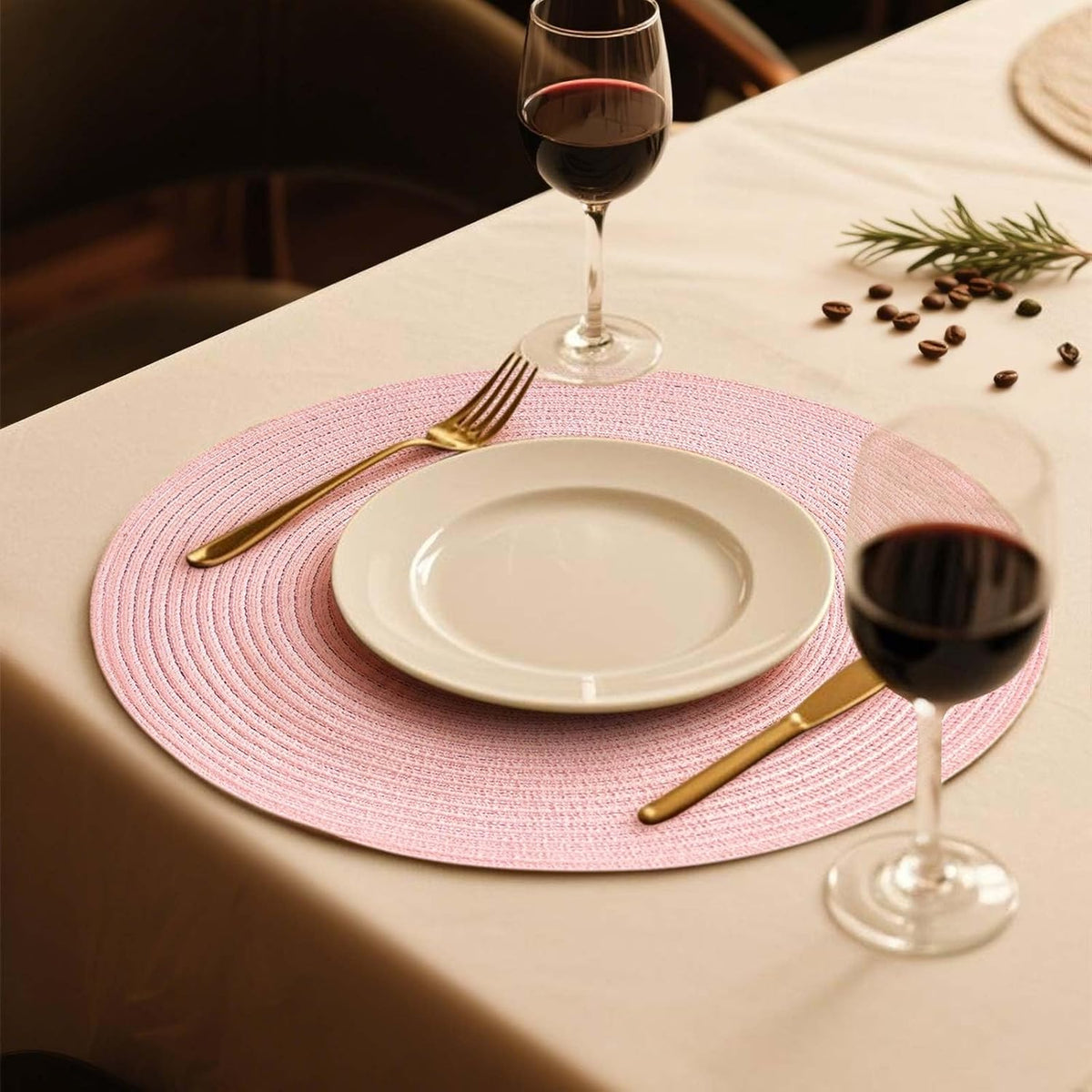FunWheat Round Braided Placemats Set of 8 Place mats for Dining Tables Woven Heat Resistant Table Mats 15 inch