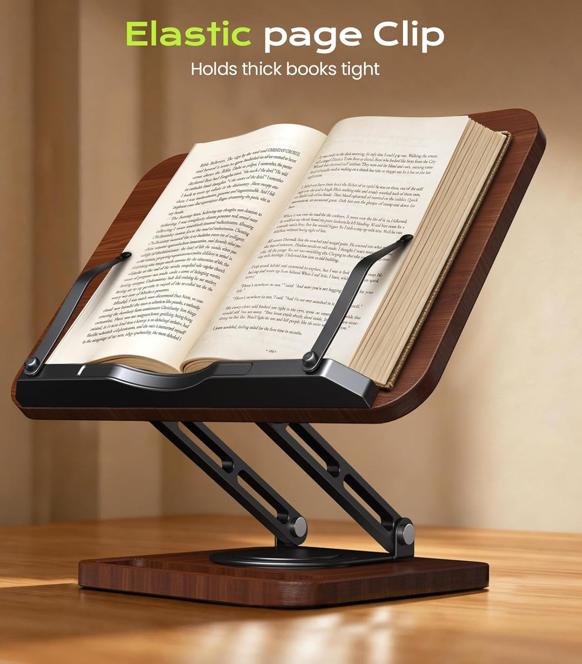 LOXP Book Stand with Storage, 360° Rotating Cookbook Stand, Ergonomic | Adjustable height angle,Hands-free, anti-slip