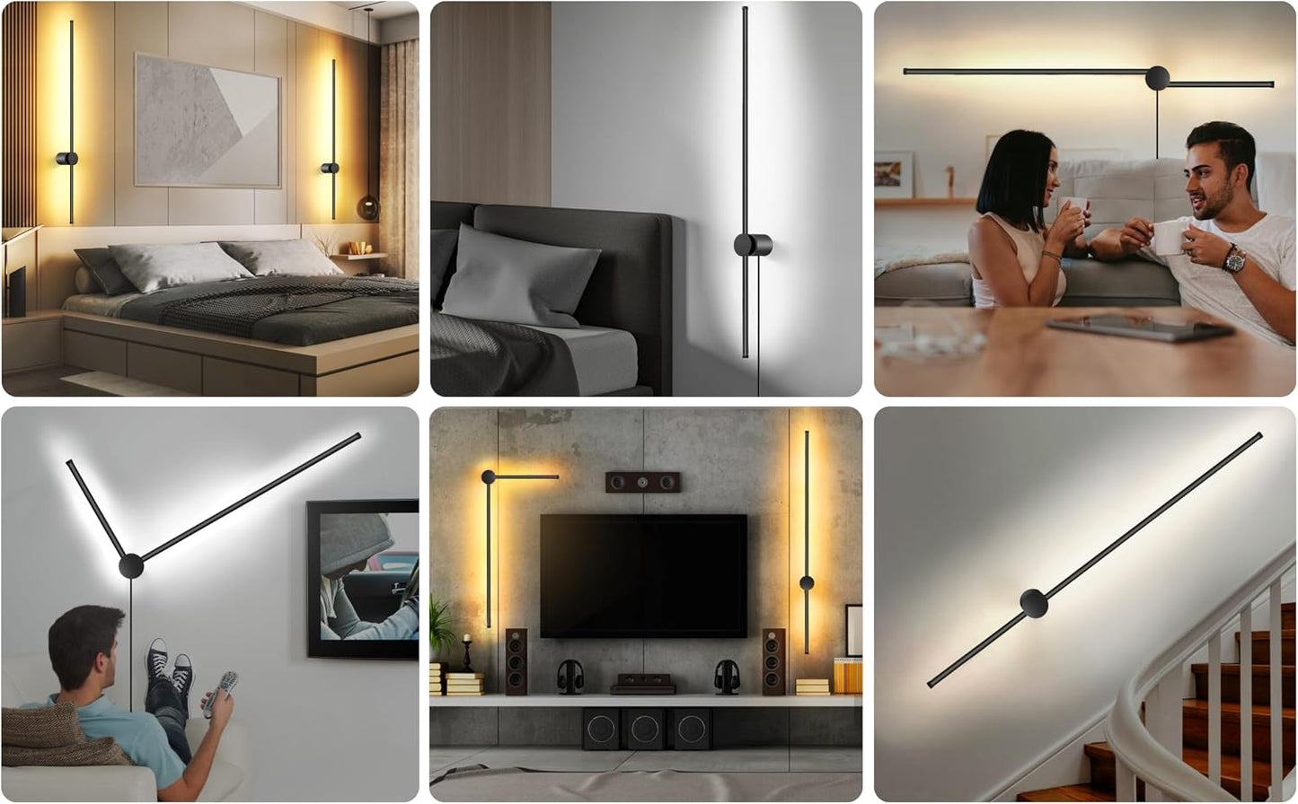 GOODATE Wall Sconces Set of Two with Remote, Stepless Colors 3000K-6500K & Stepless Dimming, Hardwire or Plug-in, 180°