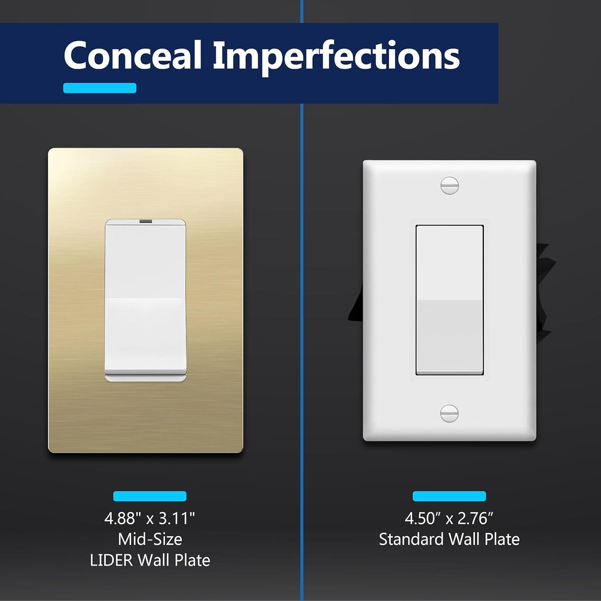 LIDER Screwless Metal-Surface Wall Plate, Mid-Size 1-Gang, 2-Pack | Temperature And Impact Resistant, Decorator Switch