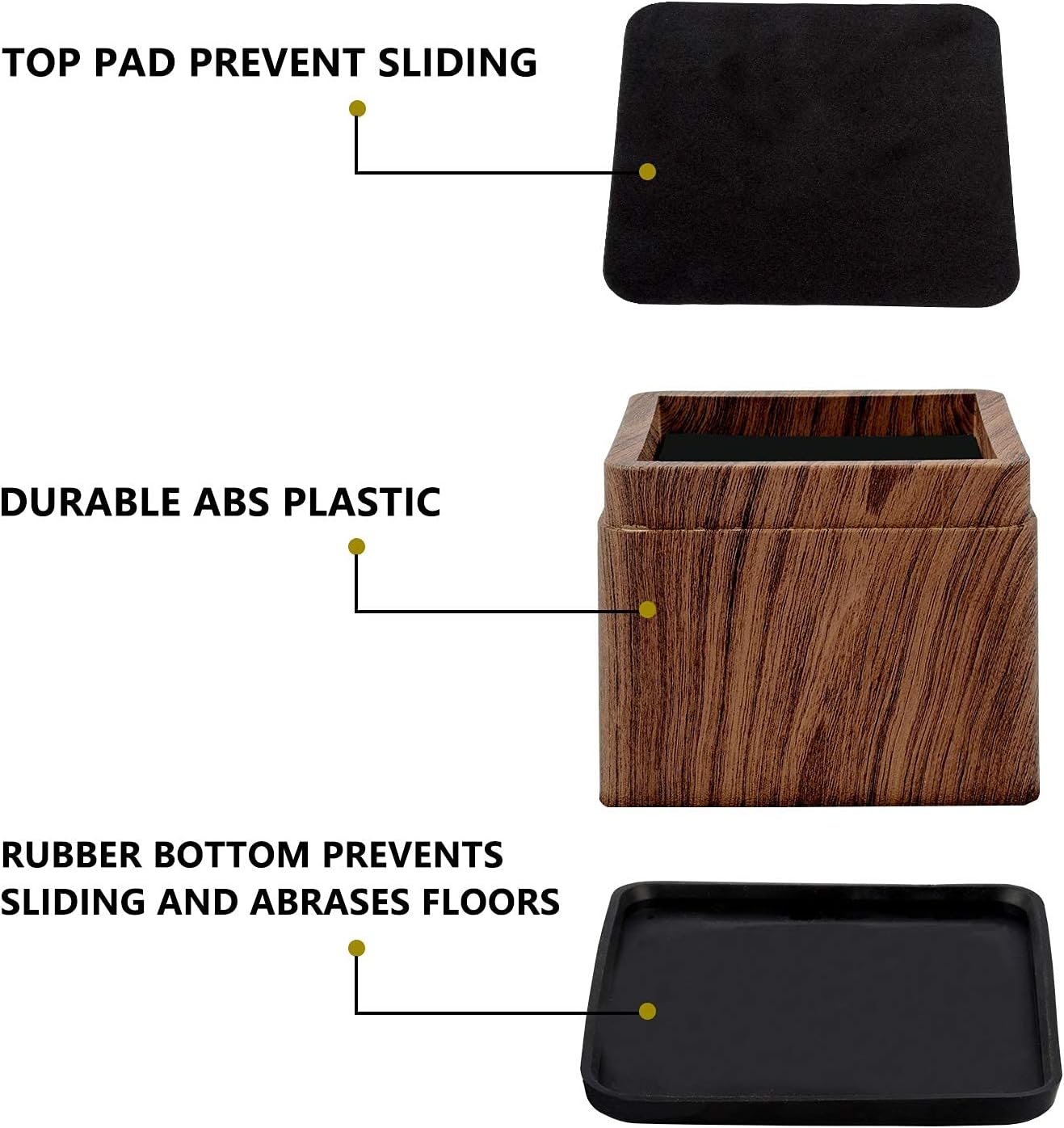 BTSD-home Wood Bed Risers 3 Inch, 4 Pack | Heavy Duty Square Furniture Lifters for Under-Bed Storage, Dorms, Tables and