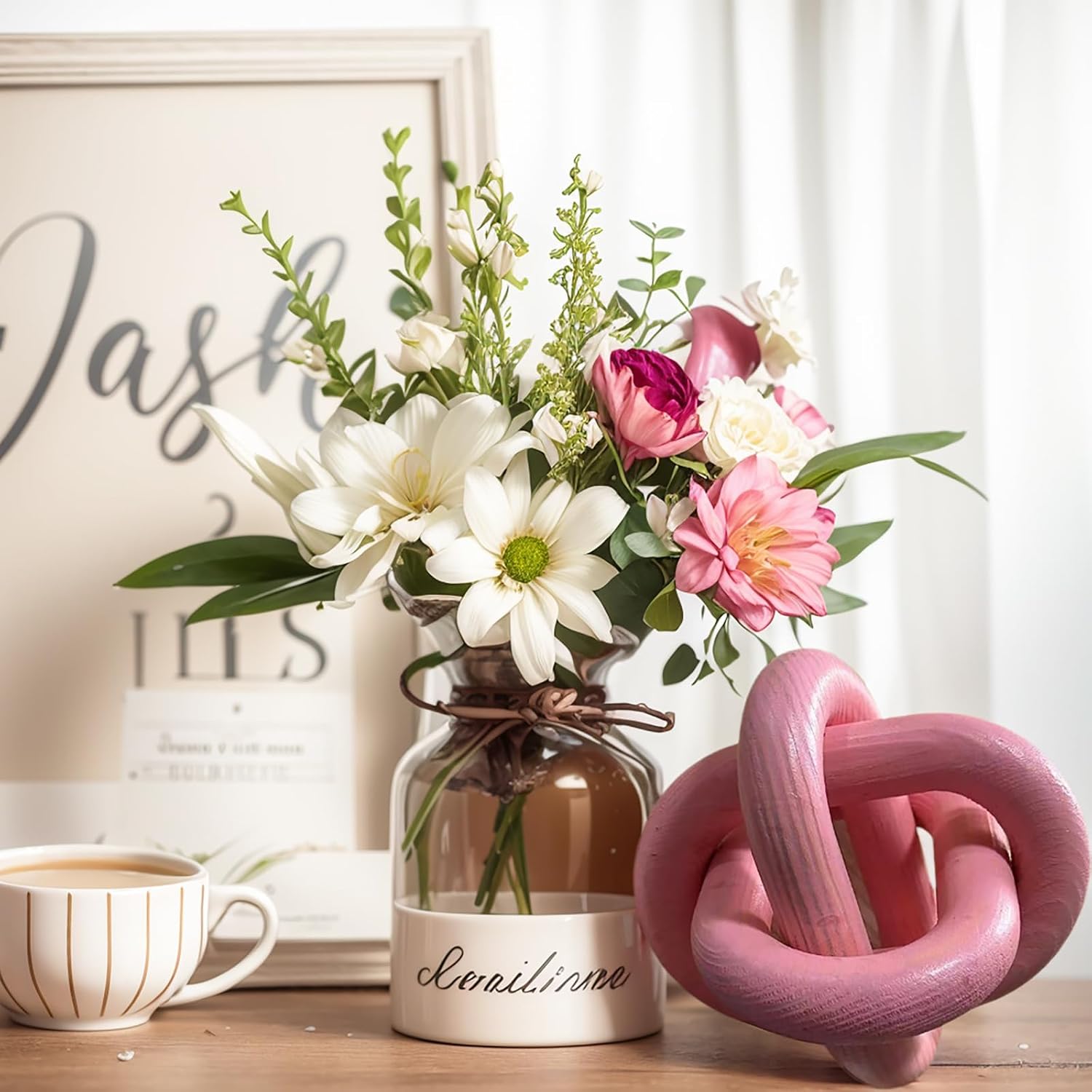 Wood Knot Chain Link Decor / Pink