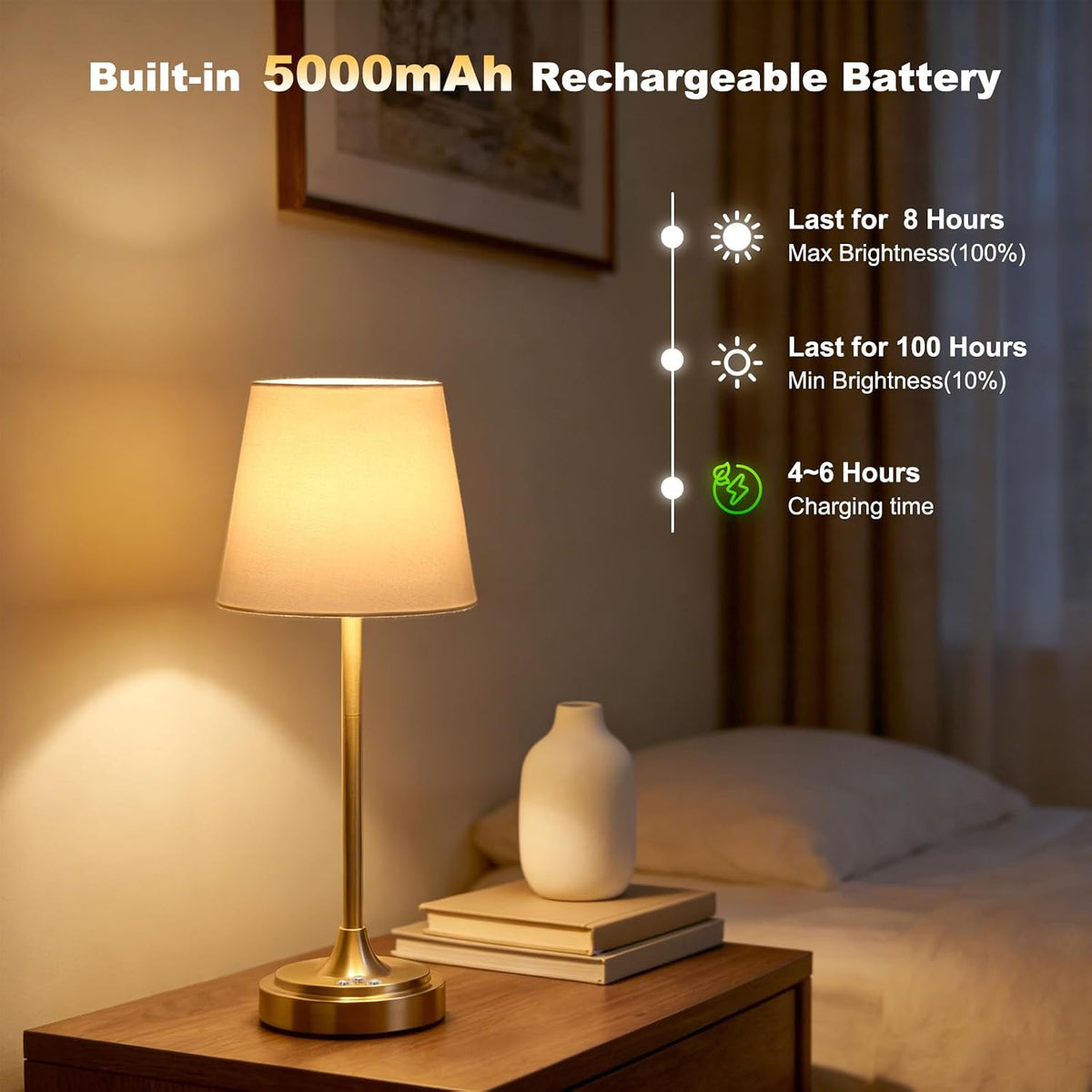 Wowag Cordless Table Lamp Rechargeable,5000mAh Battery Operated Desk Lamp,3 Colors & 7 RGB Stepless Dimmable,Touch