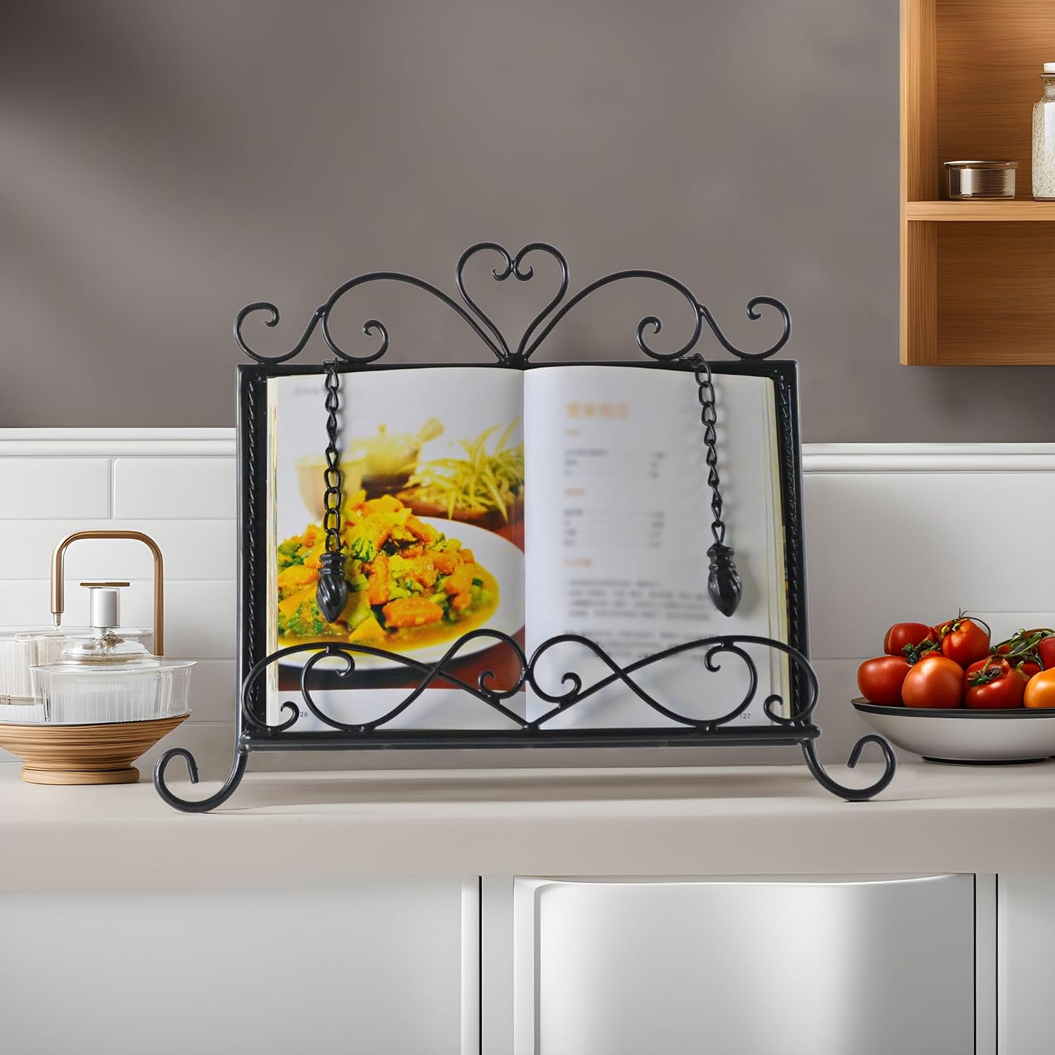 Westcharm Holiday Gift - Antique Metal Kitchen Cookbook Stand, Recipe Book Holder, iPad Holder, Cookery Book Easel with