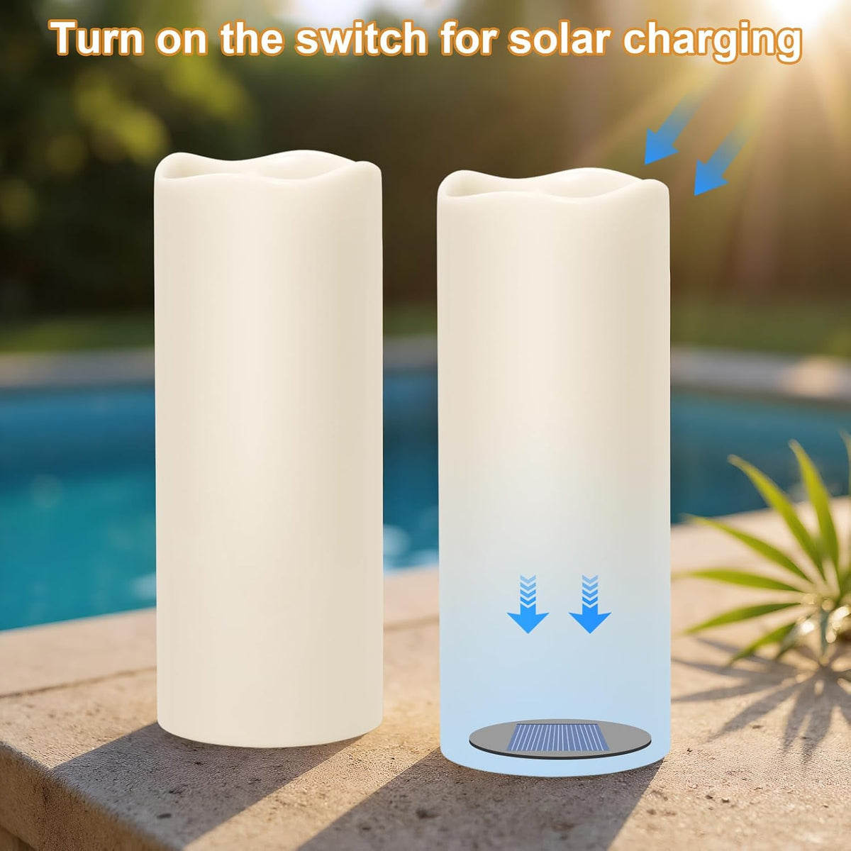 GenSwin Solar Candles Outdoor Waterproof Lantern Ivory White 5 x 12 in | IP65, Sensor for Dusk to Dawn, Large Pillar