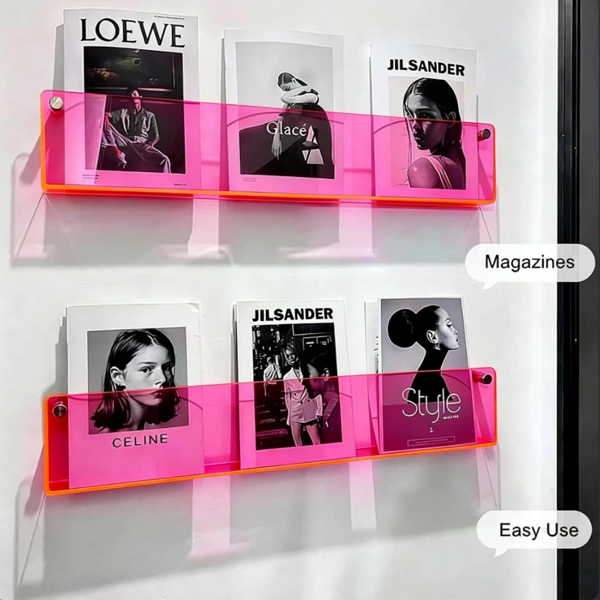 ROYALITA 2-Pack Acrylic Magazine Holder Brochure Holder, Pink 36 Inch | Record Magazine Rack, Fashion Floating