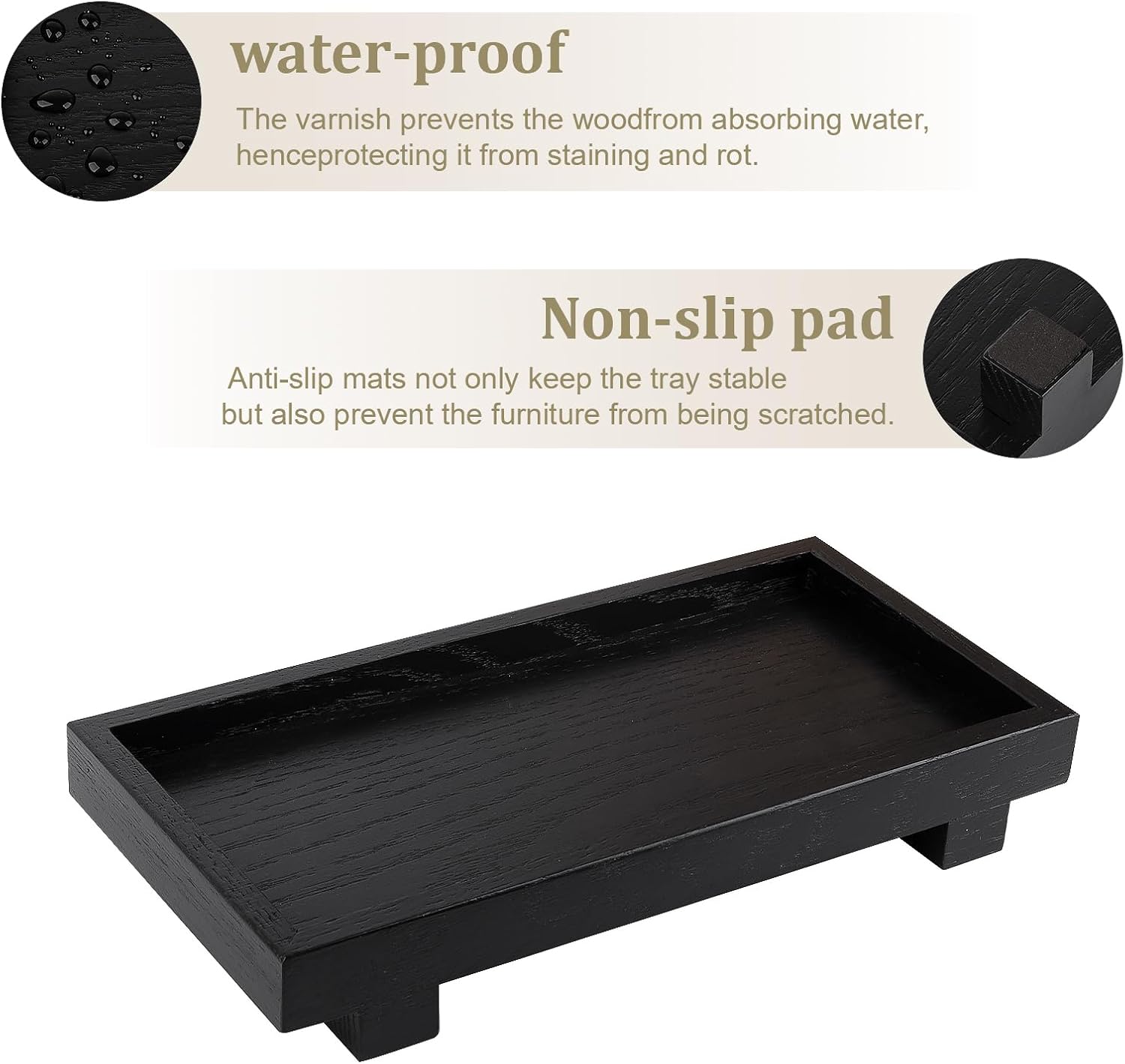 Decorative Tray Small Pedestal Stand Farmhouse Bathroom Decor Wooden / Black / 10.8 x 5.3 x 1.7