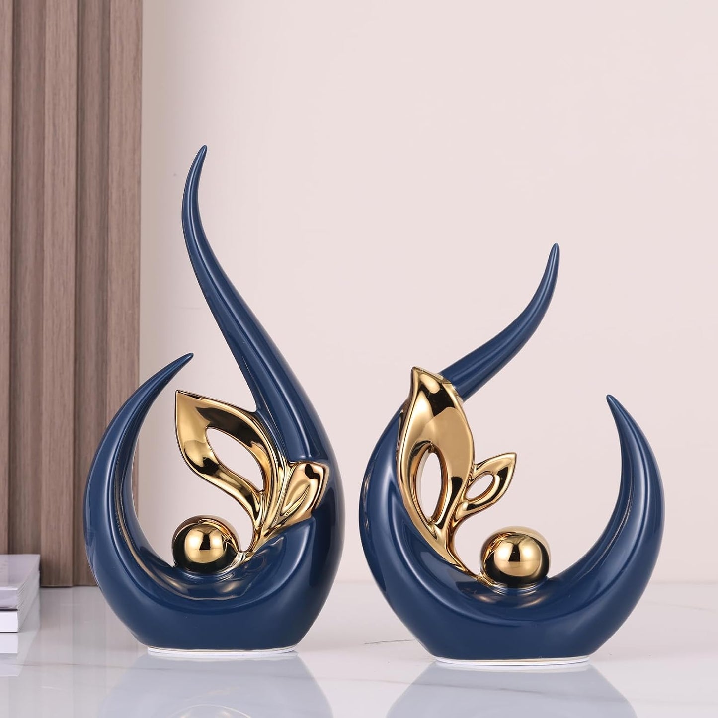 Ceramic Art Statue Cool Stuff to Put on Shelves&tv Stand Decor / Blue Gold / 9.4in/h