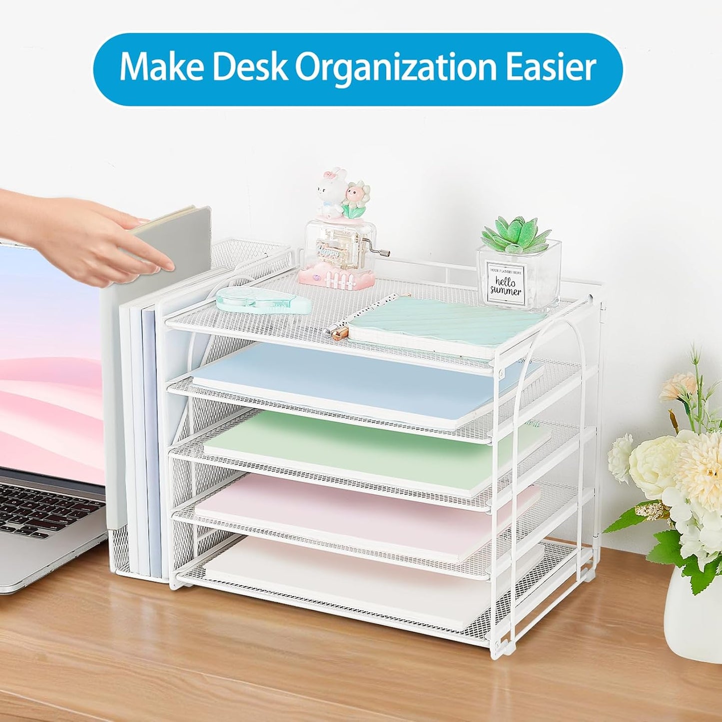AUPSEN Desk Organizers and Accessories, 5-Tier Desktop Paper File Organizer with Removable File Holder, Desk