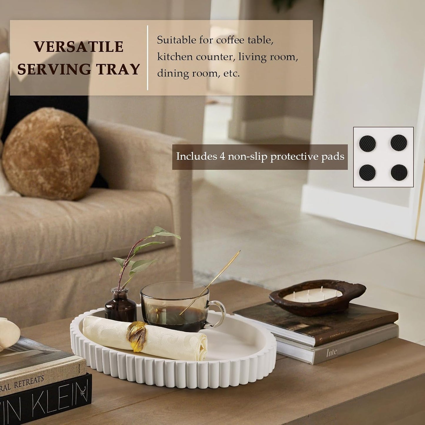 Oval Tray / 13" Concrete Tray / White / 13 x 9.5 x 1.5