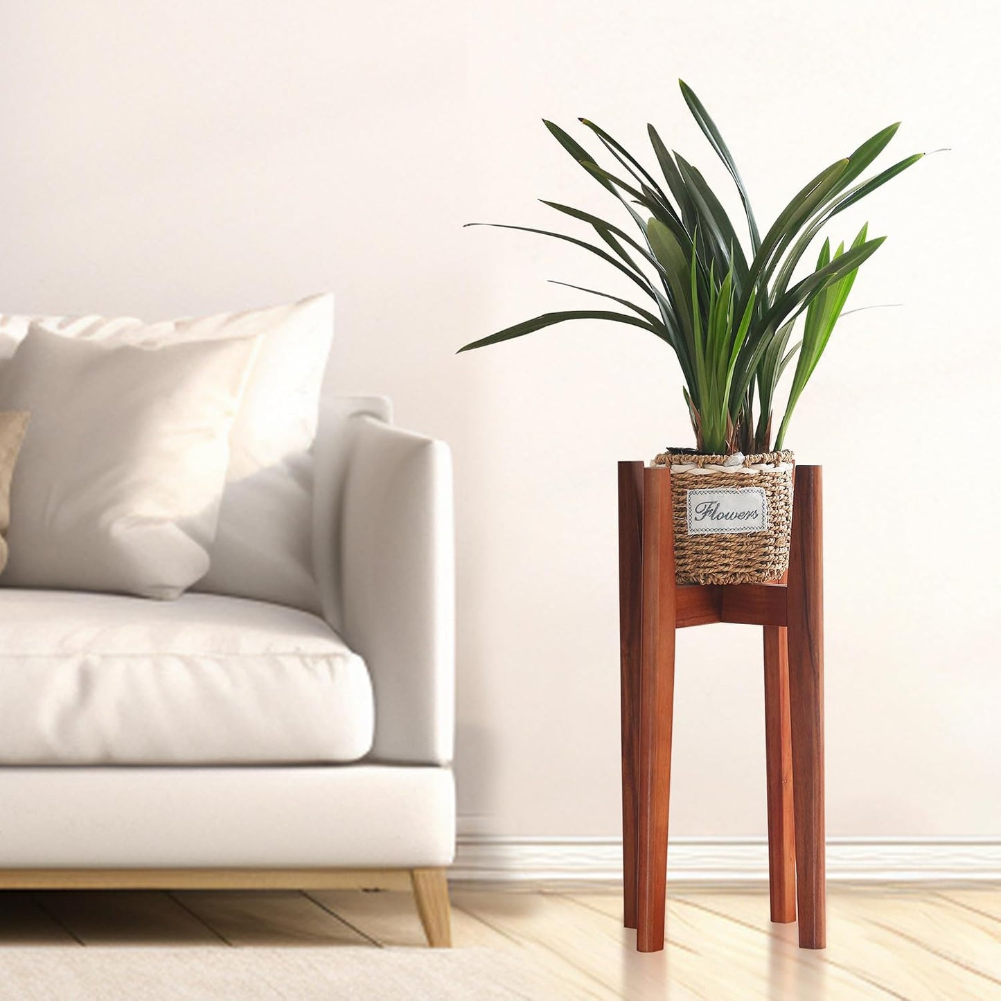 24" Tall Wood Plant Stand Indoor, Corner Flower Pot Plants Holder Outdoor | Sturdy, Modern Mid Century