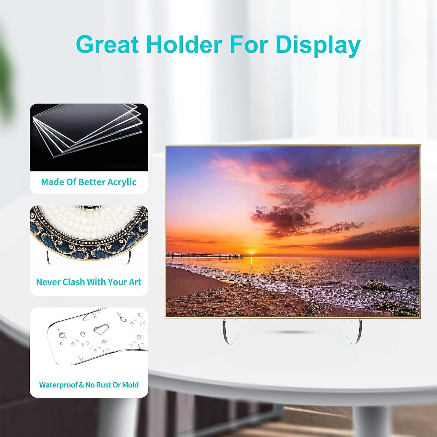 Boloyo Flat Back Acrylic Plate Display Stand , 6 Inch 5PC Clear Acrylic Display Holder Easel Base for Home Office