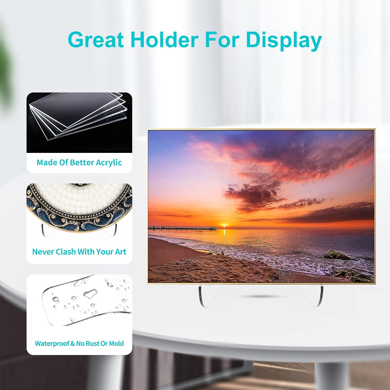 Boloyo Flat Back Acrylic Plate Display Stand , 6 Inch 5PC Clear Acrylic Display Holder Easel Base for Home Office