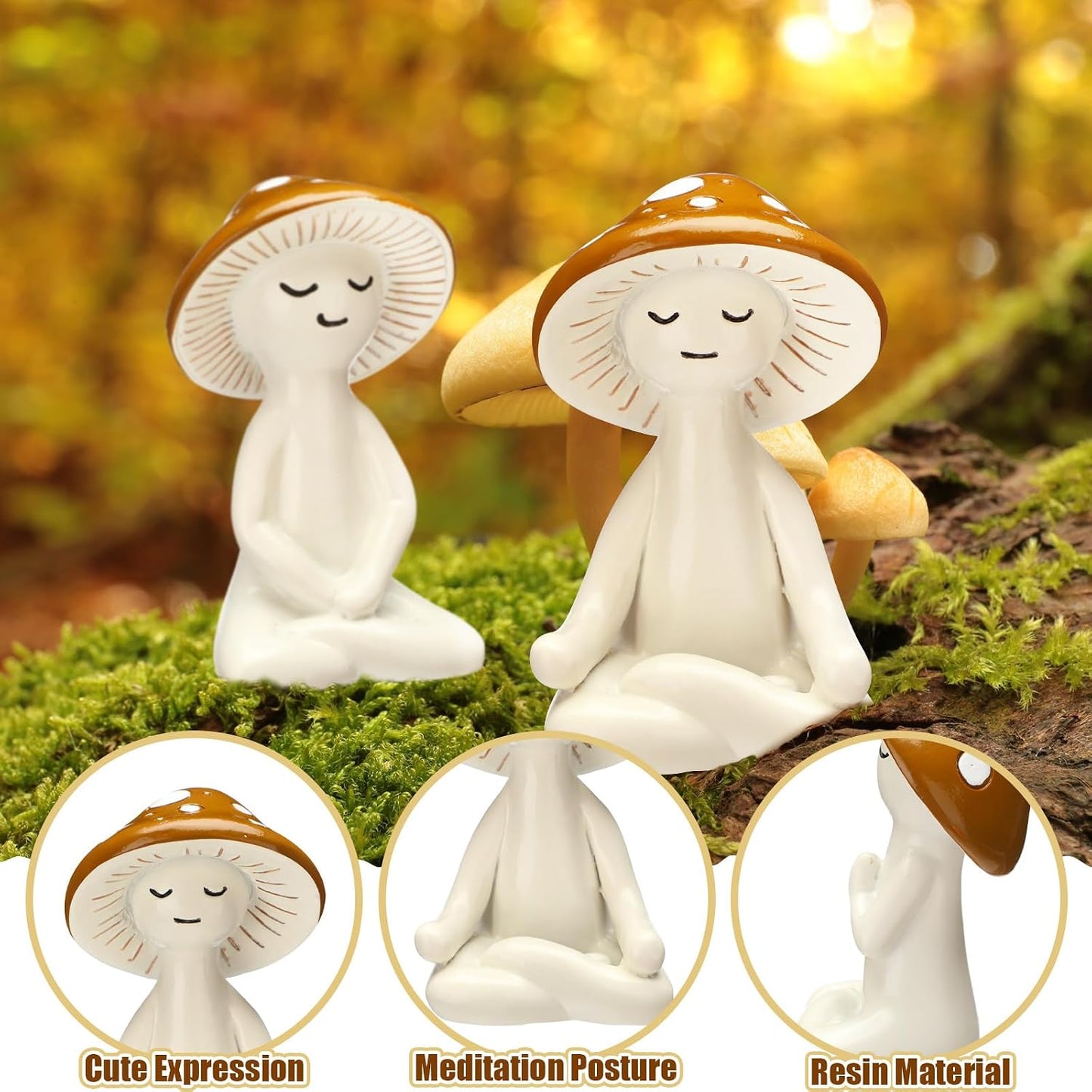 Meditation Statue Resin Yoga Figurine Meditation Tabletop Plant Statues Decor / Mushroom / Set of 3