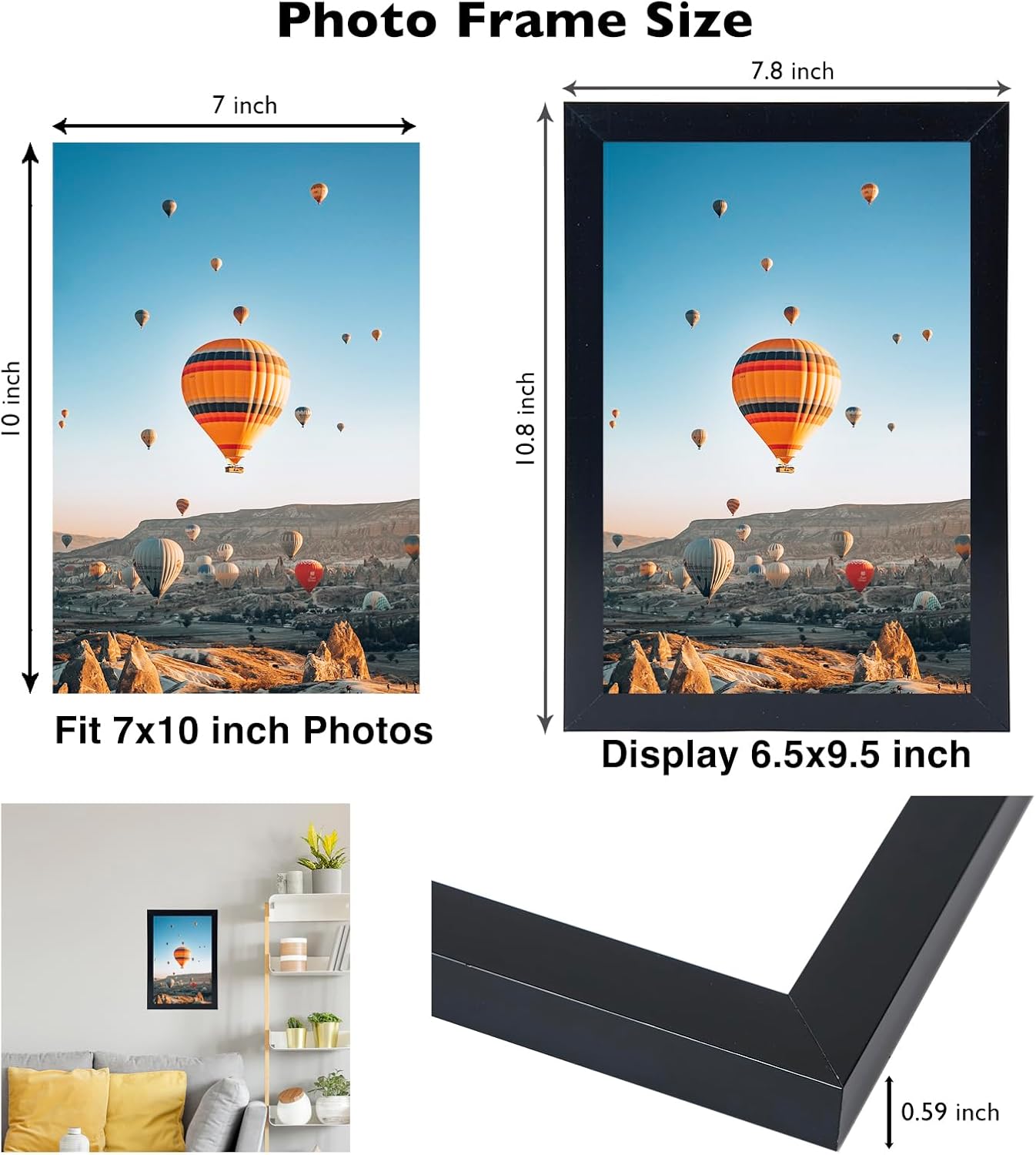 JCJMY 7x10 Picture Frame Set of 6 Black for Wall Hanging or Tabletop- Wall Mounting Horizontally or Vertically, 7 x 10