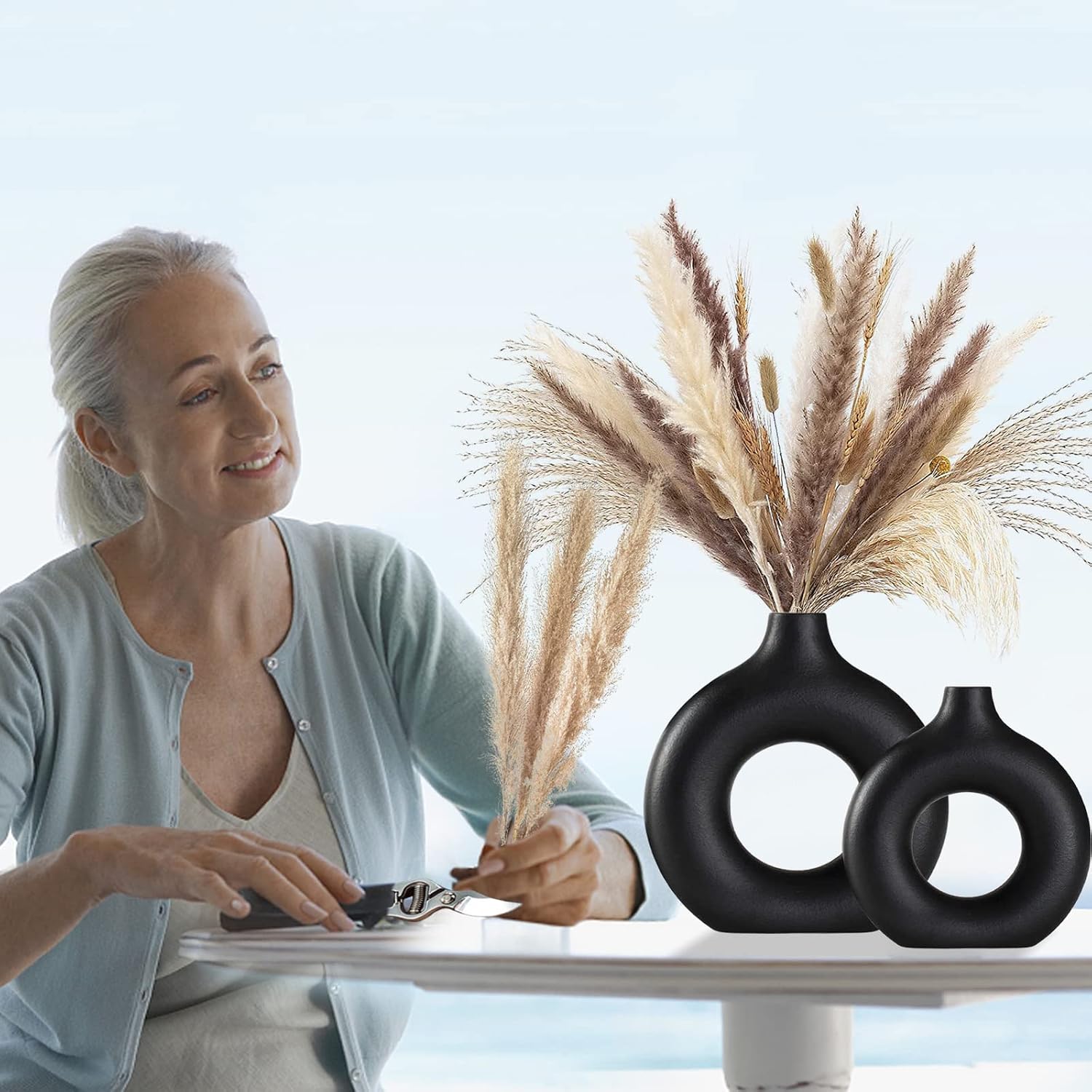 Ceramic Vase for Modern Home Decor / Black / Small + Big