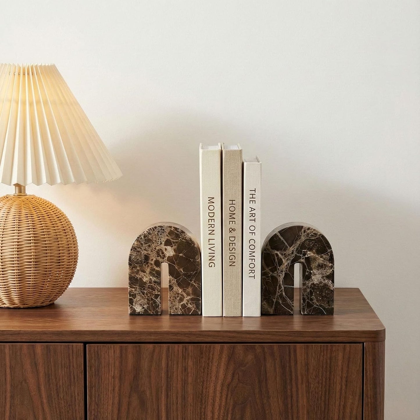 Marble Bookends / Unique Brown Arched Book Ends / Natural / Set of 2