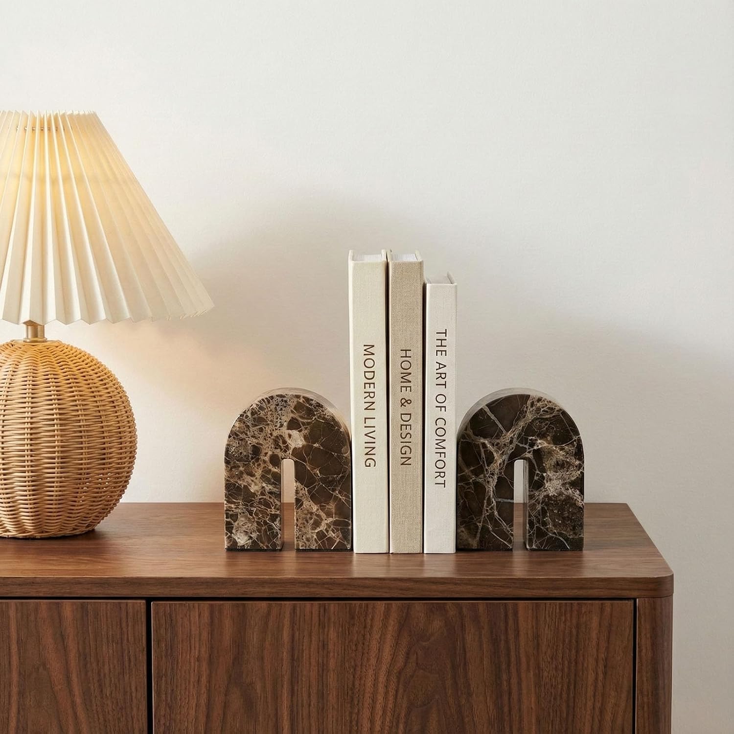 Marble Bookends / Unique Brown Arched Book Ends / Natural / Set of 2