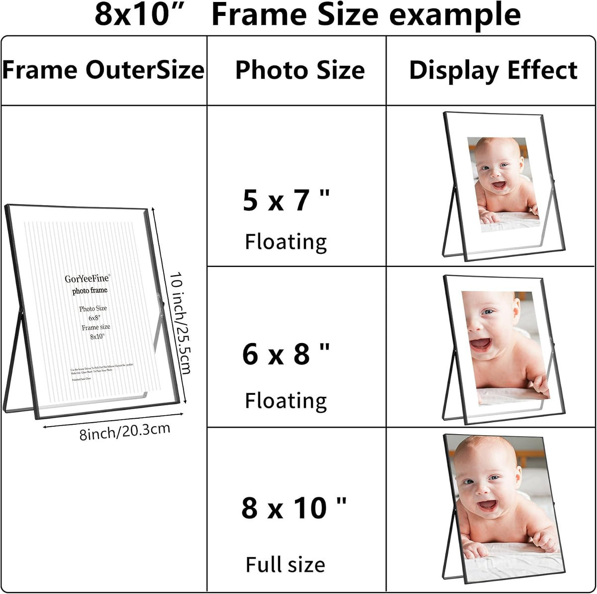 Black 8x10'' Floating Frame Set of 2,For Photo Sizes (5x7'',6x8'' 7x9''),Beautiful Metal Beaded Frames Adjustable