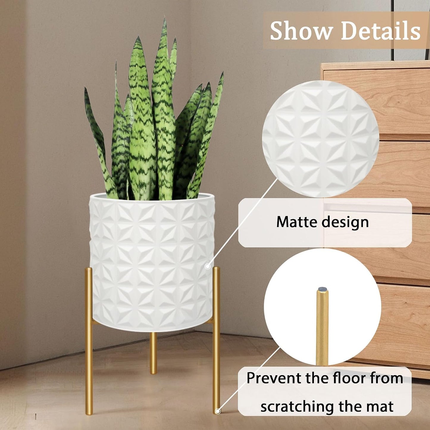 ARNIS Modern Planter Pots, Set of 2 Large Planters with Stand, Decorative Planters, Metal Pots with Drainage Holes for