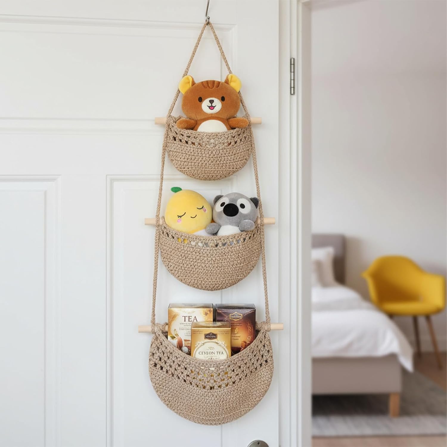 3 Tier Woven Jute Wall Basket for Organizing