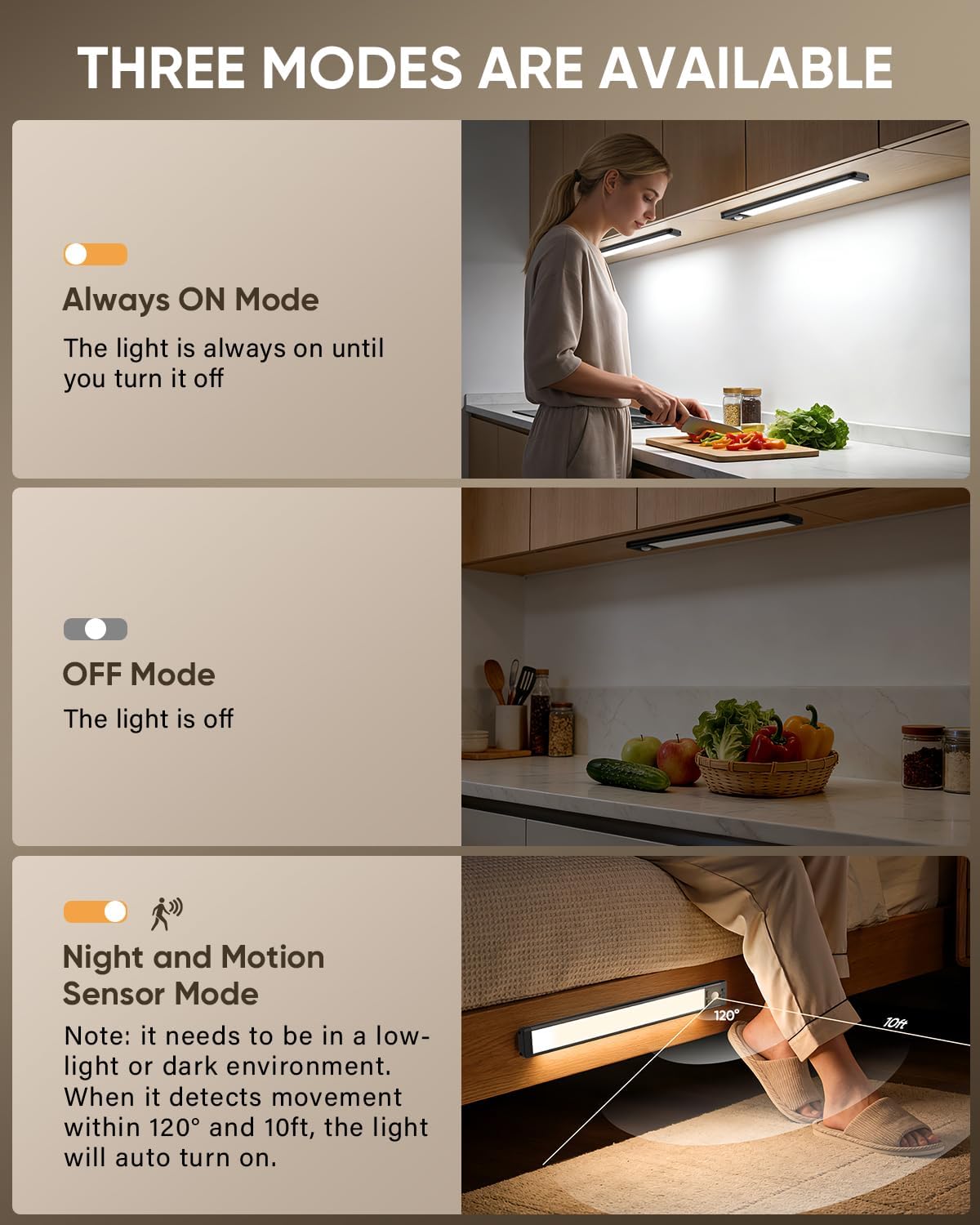 MCGOR 14.7inch Under Cabinet Lighting, Wireless Motion Sensor Light,5 Pack | 3 Color Temps, Rechargeable, 2200mAh