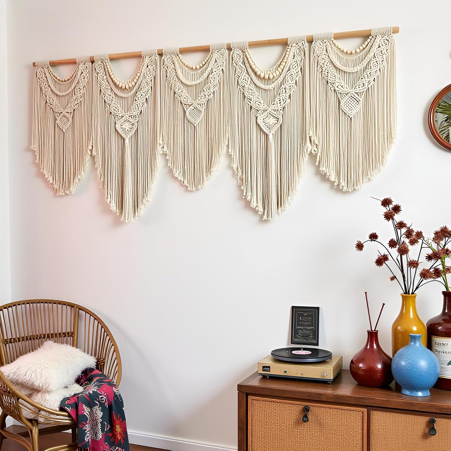 Extral Large macrame wall hanging / Wood Bead-b