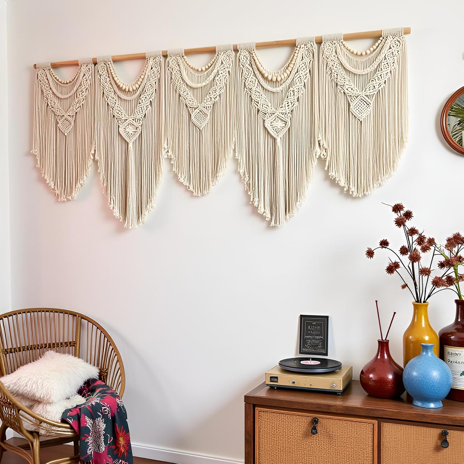 Extral Large macrame wall hanging / Wood Bead-b