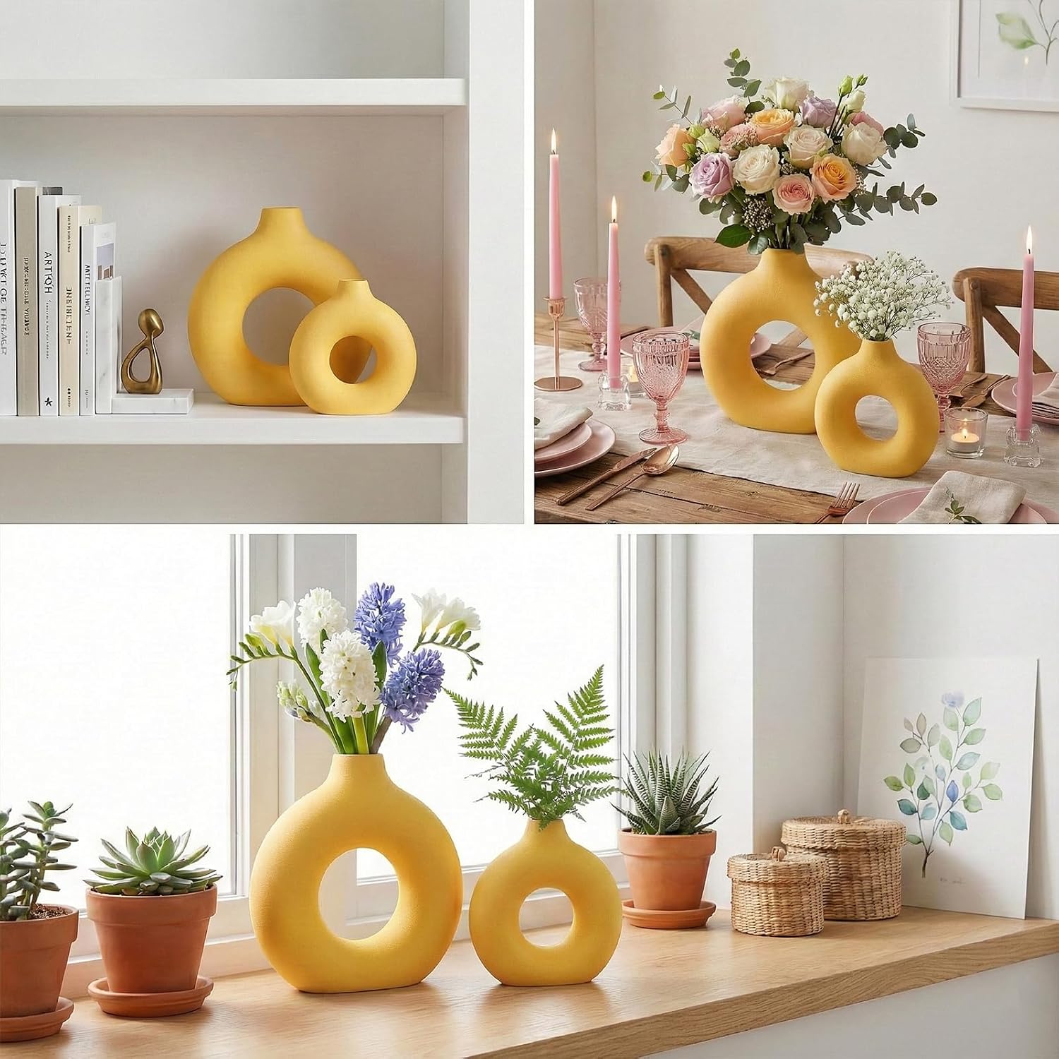 Modern Matte Ceramic Vases for Entryway Living Room / Yellow / Set of 2