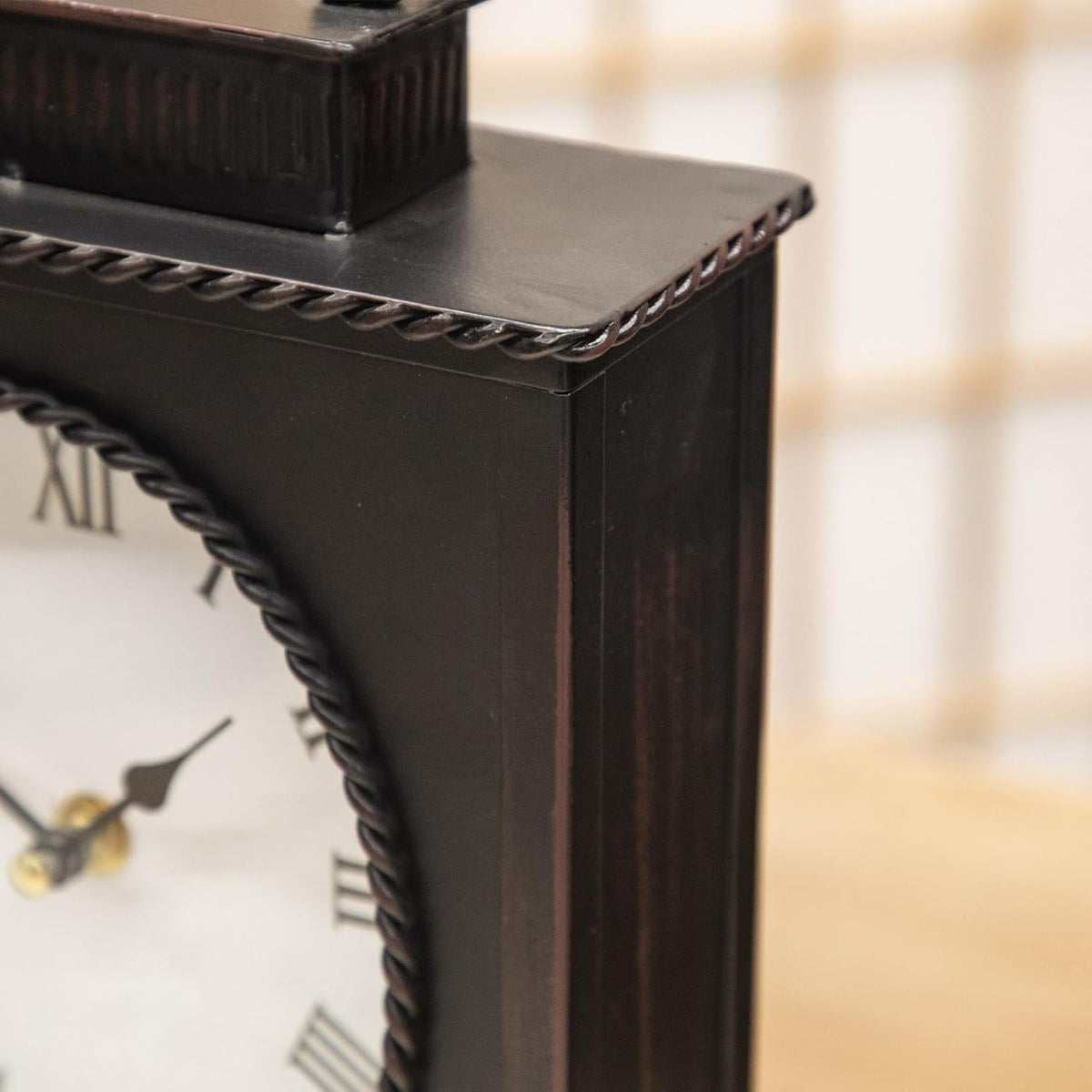 Vintage Mantel Clock, Large Rustic Distressed Metal Table Clock with Handle, Silent Non-Ticking Quartz Movement