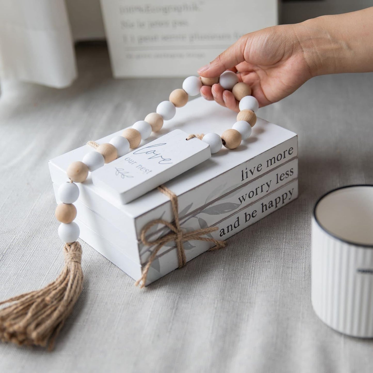 Stacked Wood Faux Books / Love / White / Set of 4