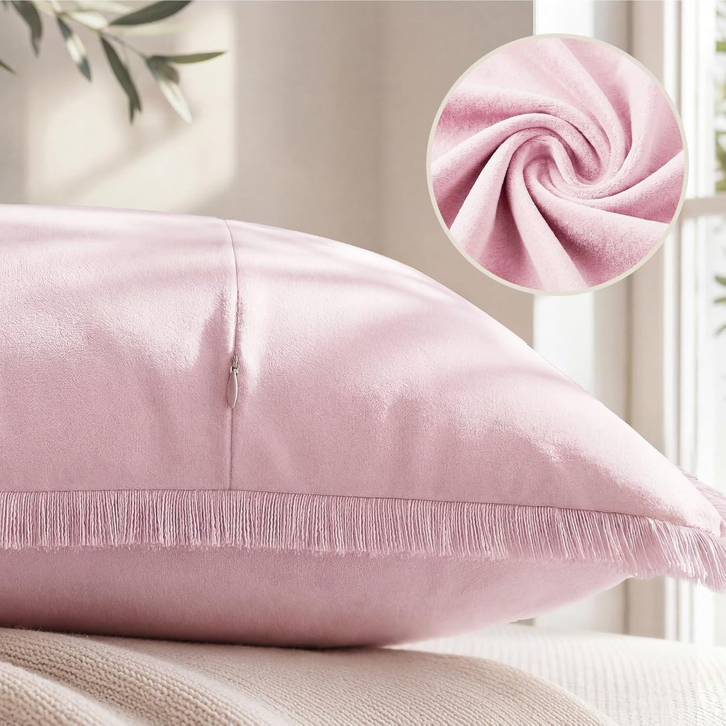 Light Velvet Throw Pillow Covers / Pink / 18 x 18 / Set of 2
