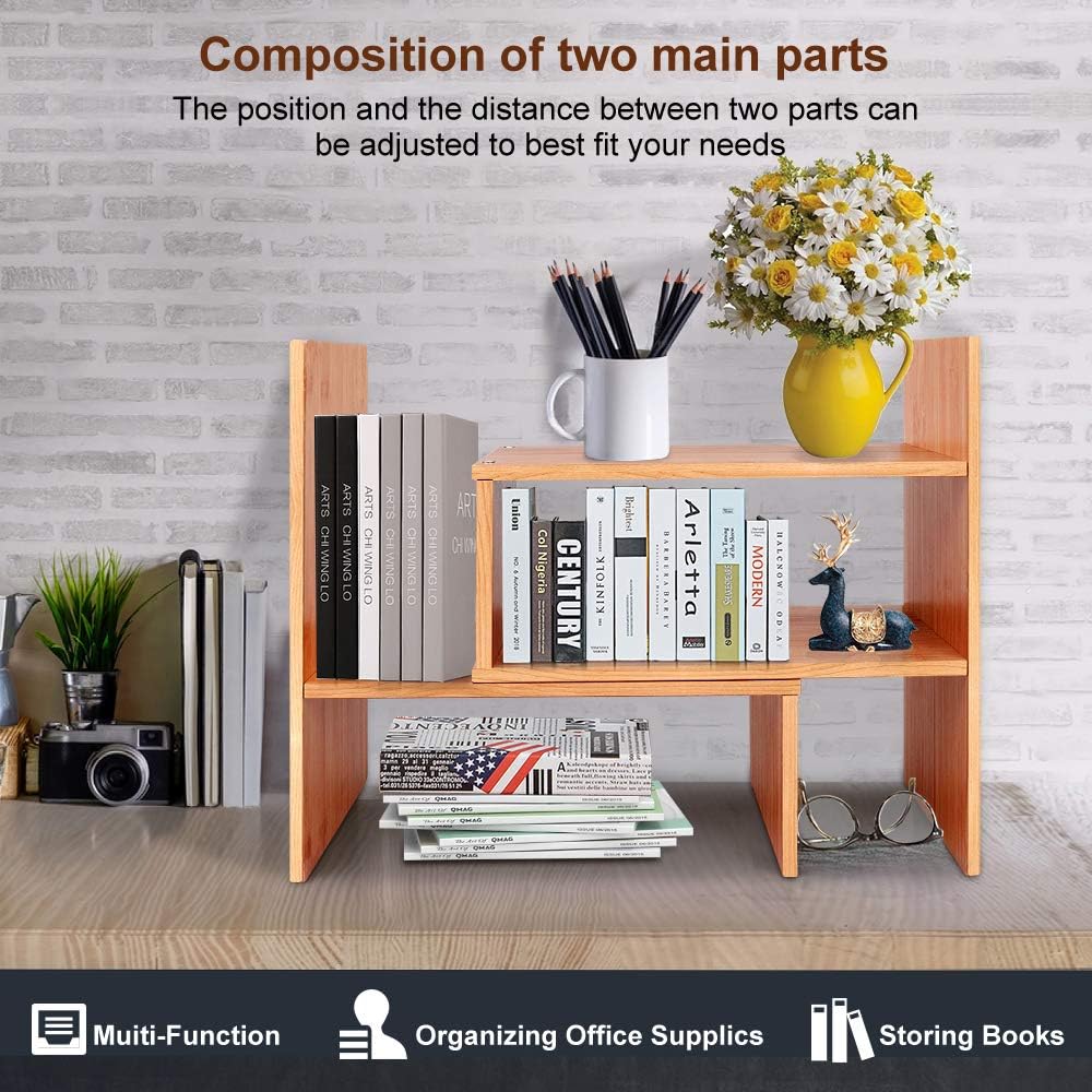 Sorfity Adjustable Desktop Bookshelf, Desk Organizer Display Shelf Counter Top Bookcase Free Style Display Shelf Rack