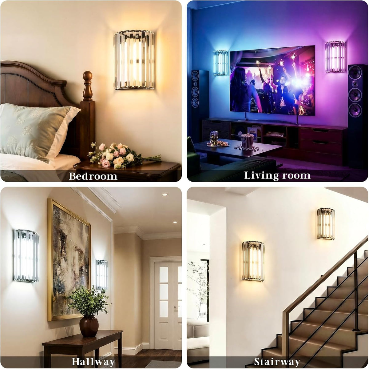 Black Battery Operated Wall Sconces Set of Two, Crystal Wireless Wall Light with Remote, Rechargeable Cordless Wall