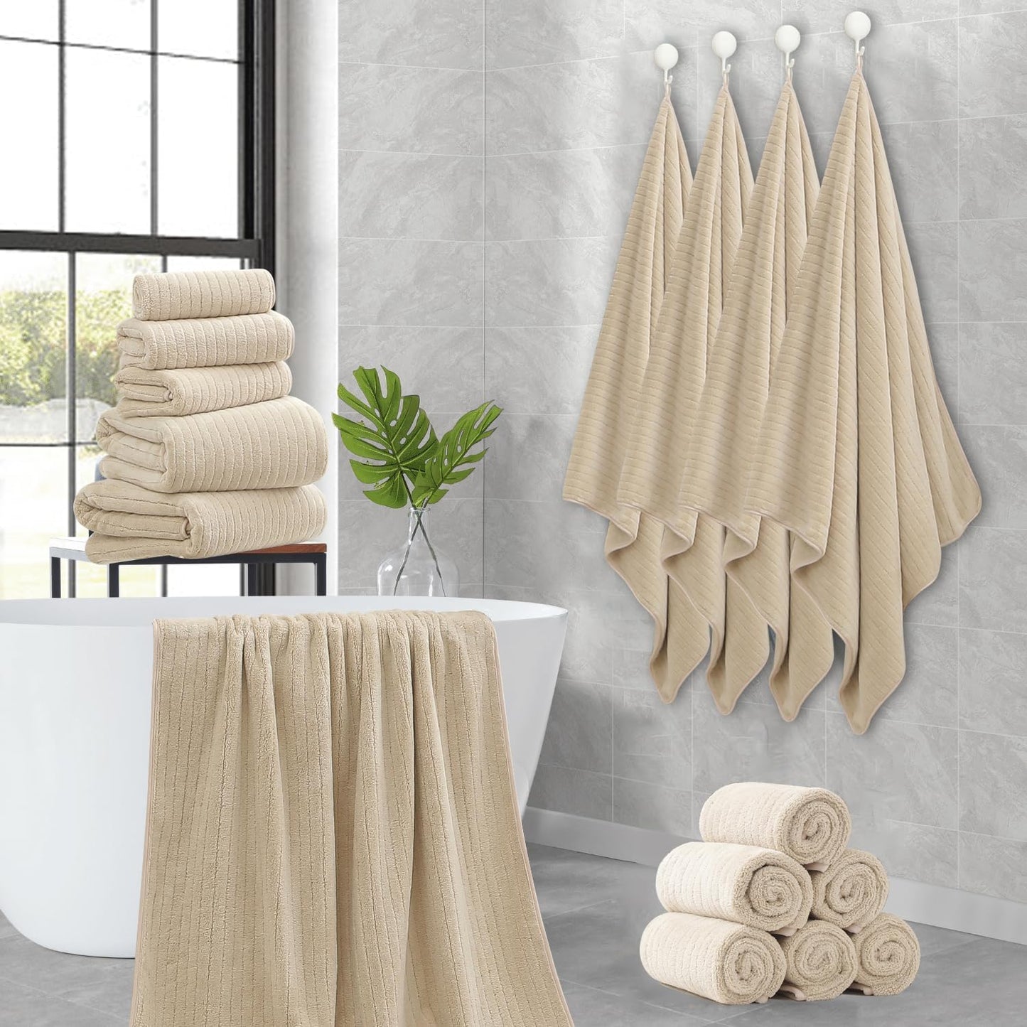 18 Piece Family Bath Towel Set Include 6 Bath Towels,6 Hand Towels and 6 Washcloths Soft Bathroom Towel with Hanging
