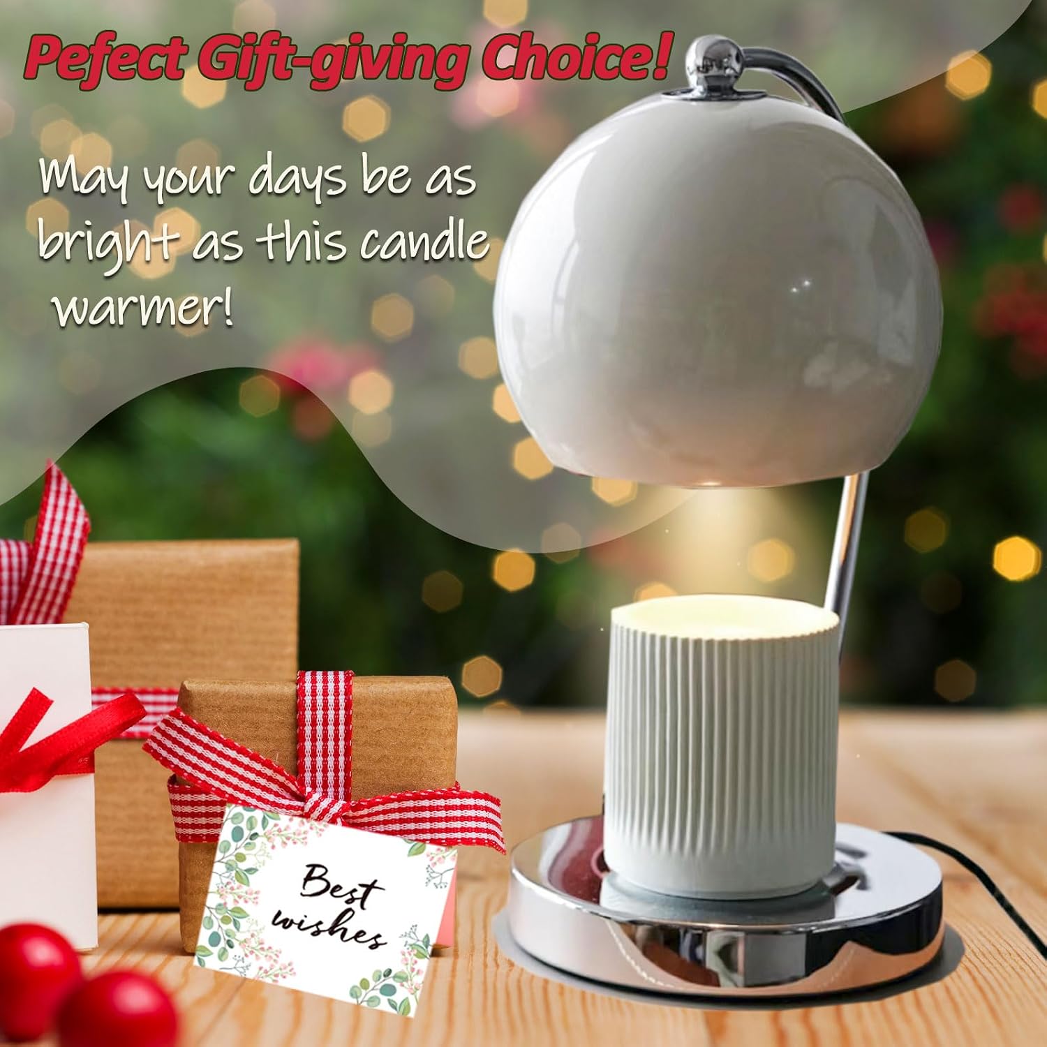 Modern Wide Base Candle Warmer Lamp, Timer/Dimmer (White) | Sleek white wide-base candle warmer with top-down wax
