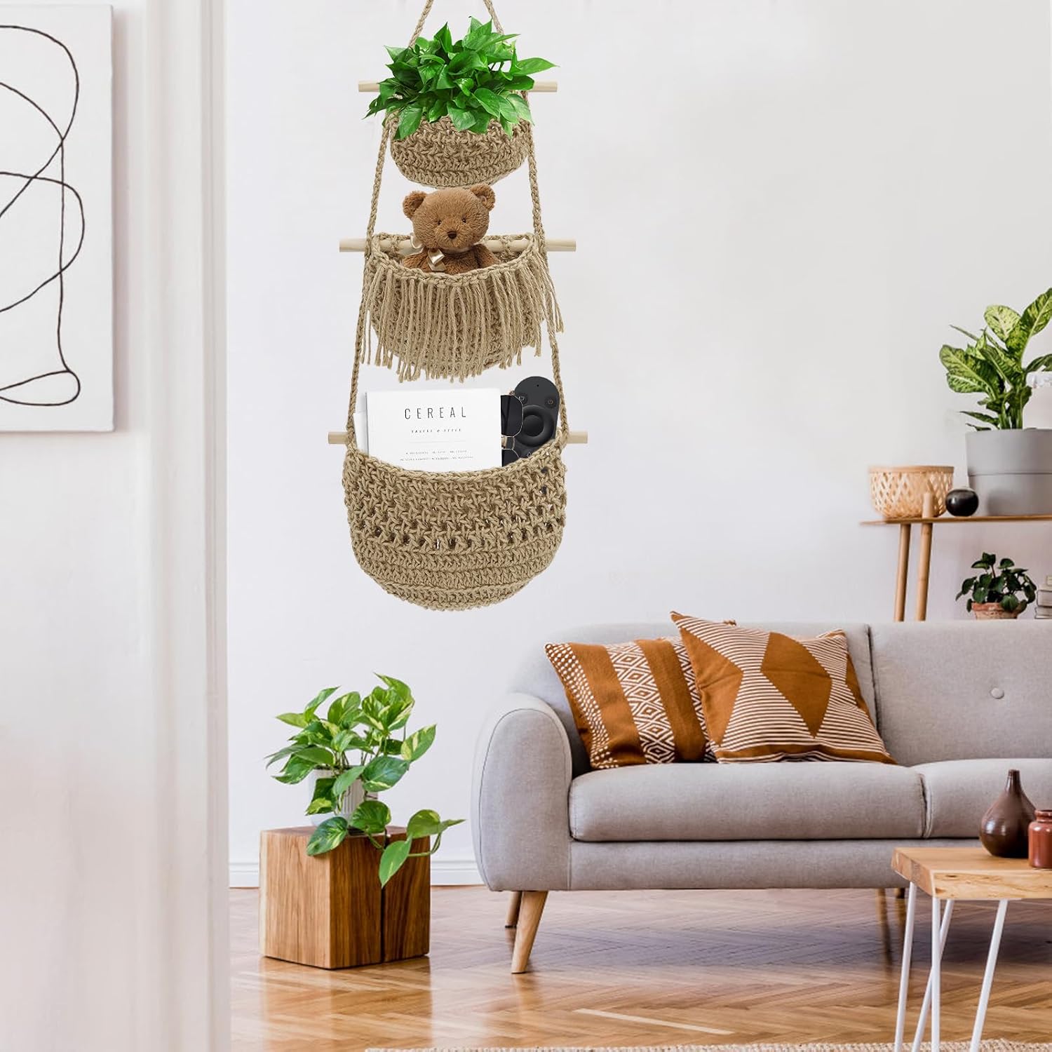 Boho Wall Baskets / Brown-jute