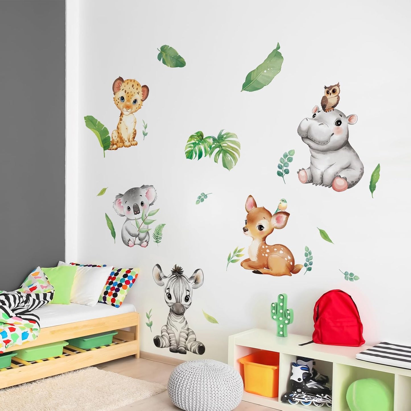Jungle Animals Wall Stickers Cartoon Woodland Animal Wall Decals Zebra Forest / Horizontal-6 Animals