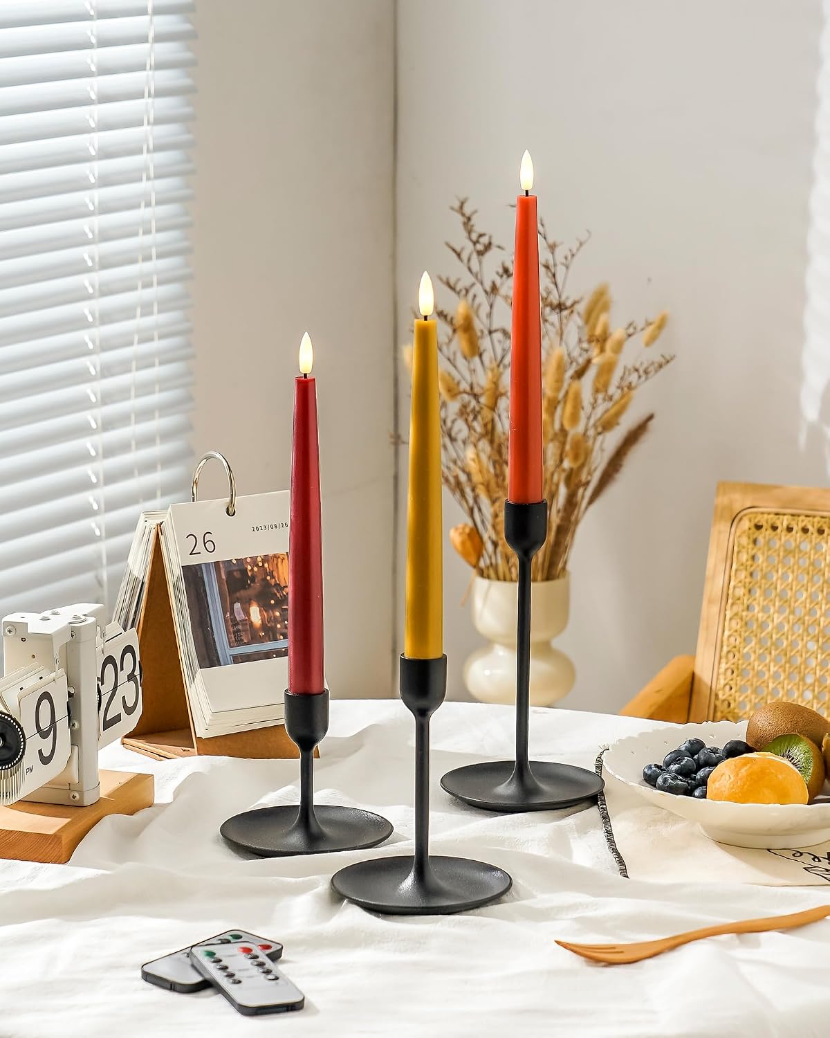 Stmarry Fall Flameless Taper Candles with Remote and Timer, 9.65 Inch Real Wax LED Candlesticks, Battery Operated