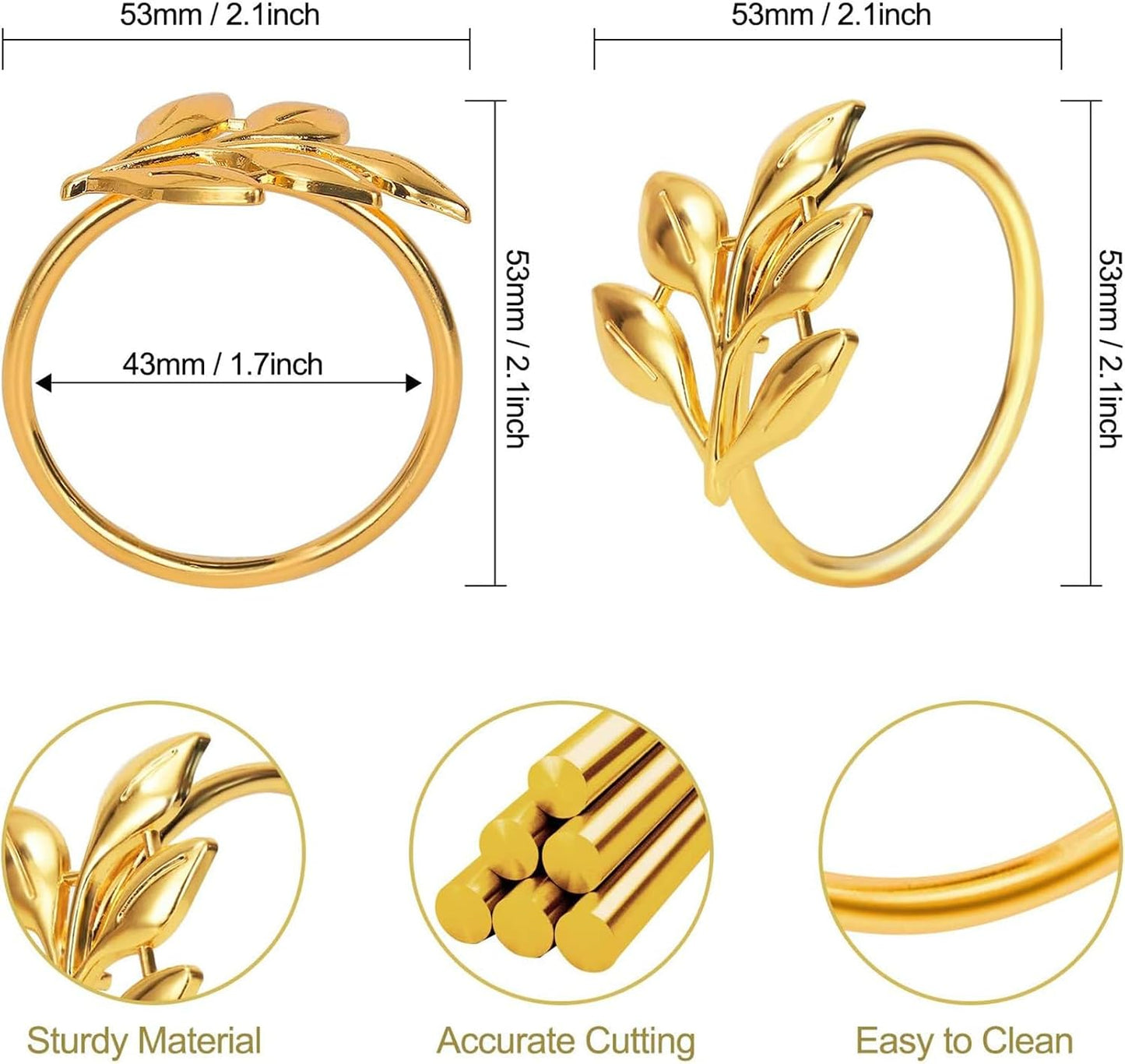 Set of 100 Leaf Napkin Rings Metal Gold Leaf Napkin Ring, Napkin Rings Bulk Dinner Banquet Serviette Decor, Dinning