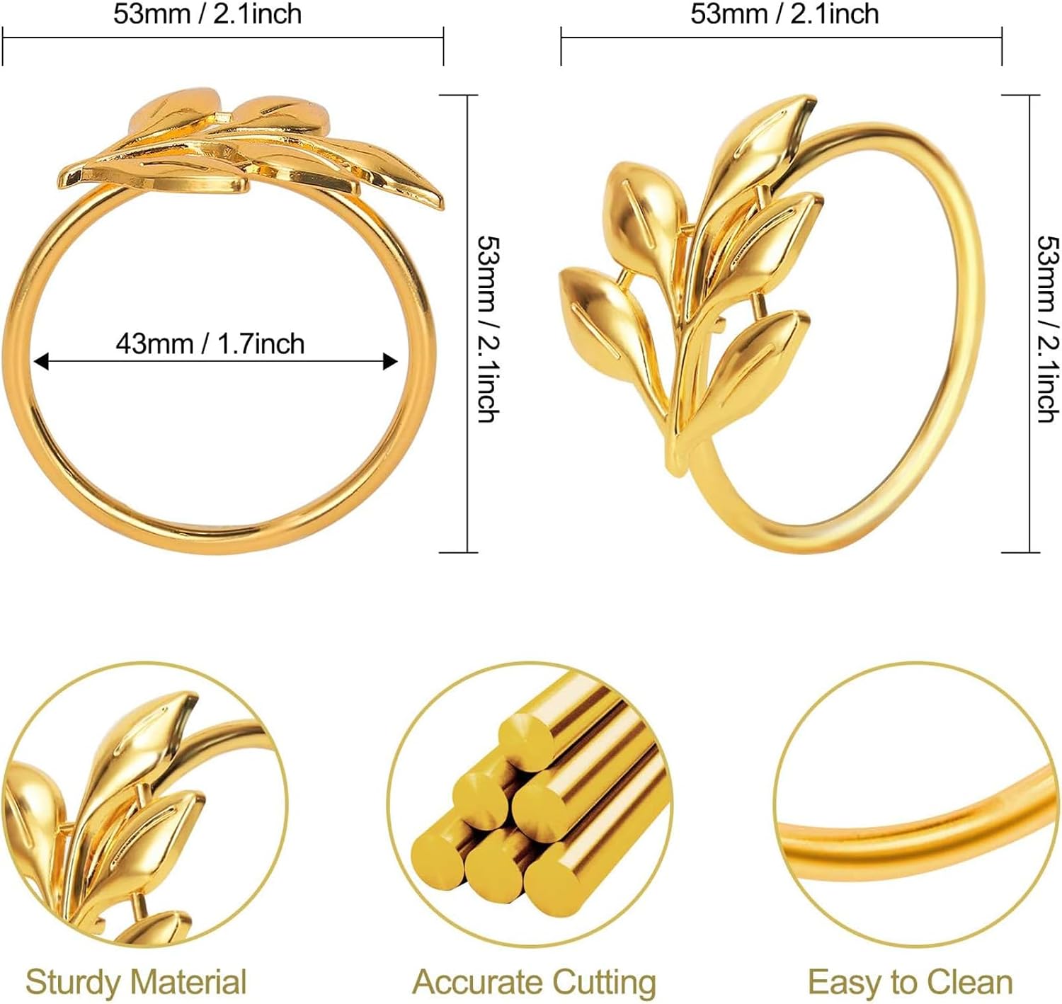 Set of 100 Leaf Napkin Rings Metal Gold Leaf Napkin Ring, Napkin Rings Bulk Dinner Banquet Serviette Decor, Dinning