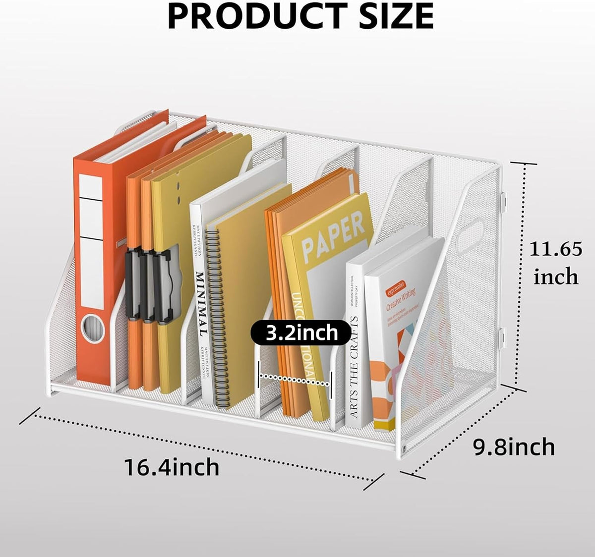 Binder Organizer, Magazine File Holder with 5 Vertical Rack, White | Metal Desk File Organizer & Binder Holders