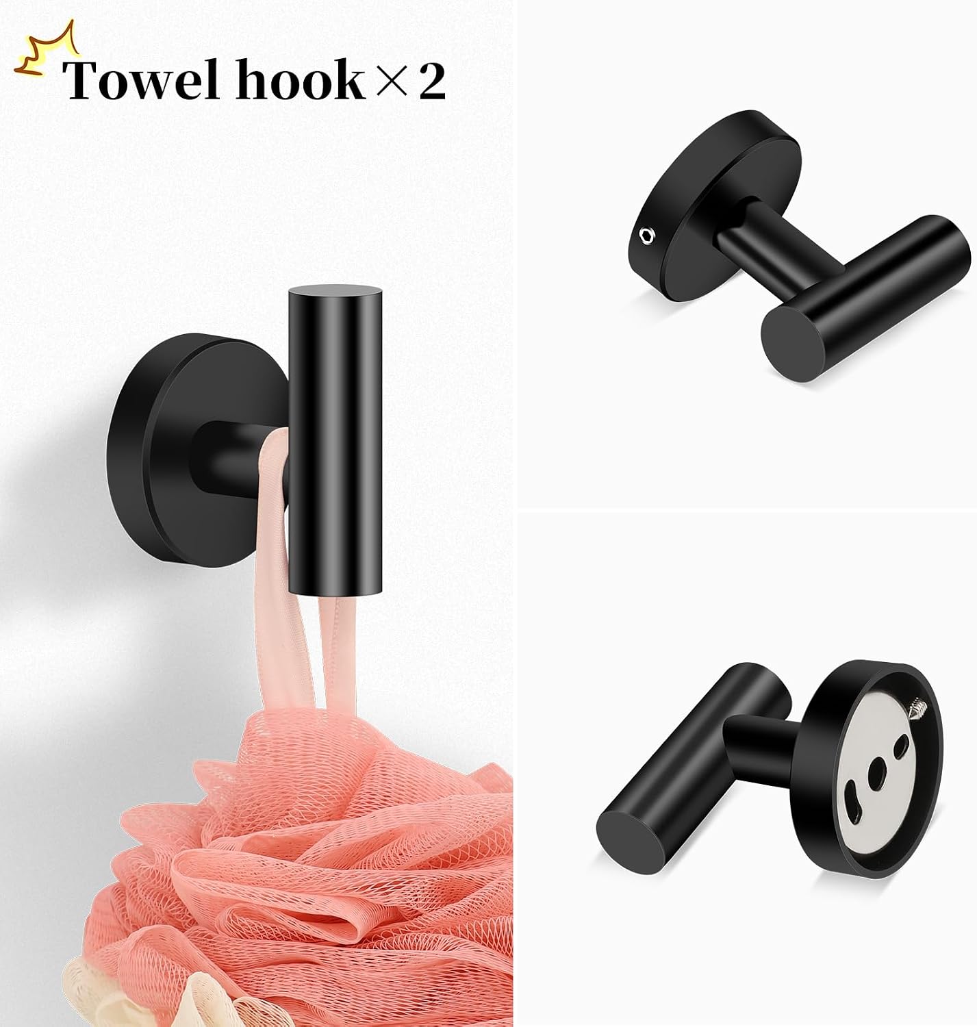 Matte Black Bathroom Hardware Set, Modern 24-Inch Towel Bar Set Wall Mounted, Towel Rack Set Black,Stainless Steel