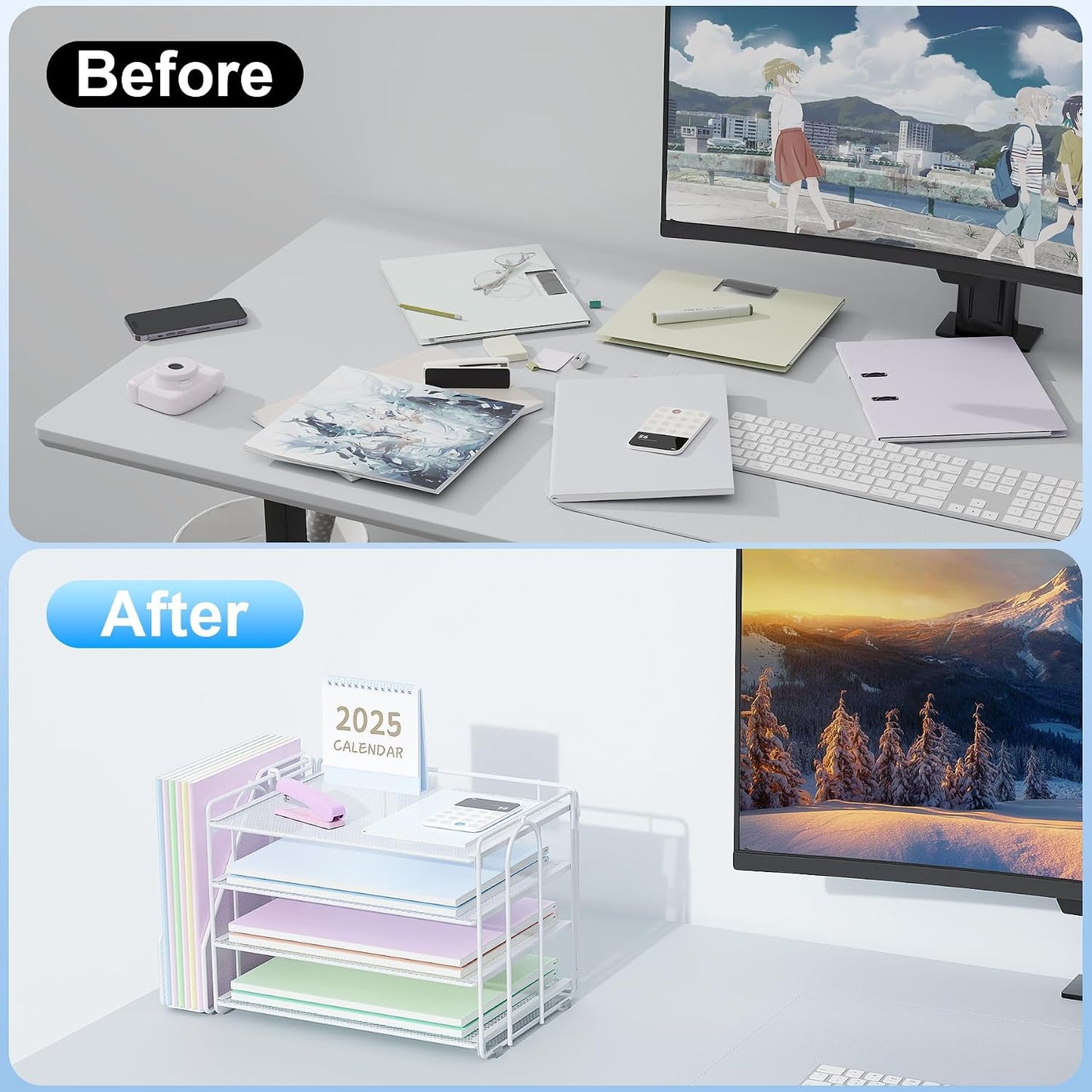 Spacrea Desk Organizers and Accessories, Paper Organizer for Desk with File organizer, Desk Accessories & Workspace