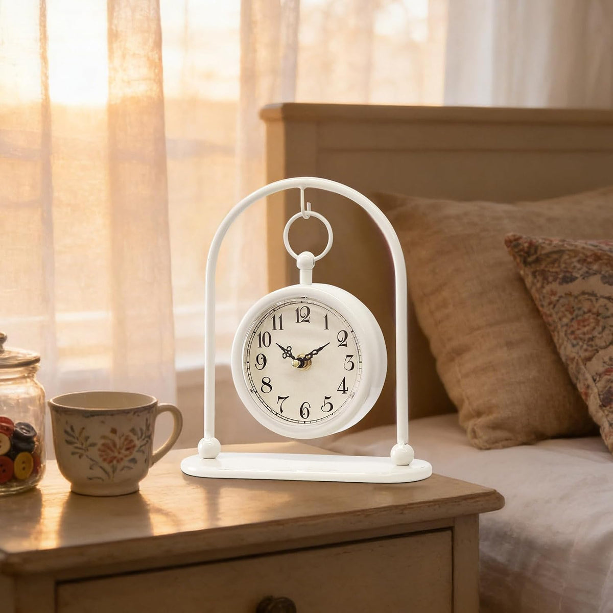 Vintage Small Table Clock, Farmhouse Table Clock, Silent Non-Ticking Battery Operated Desk and Shelf Clocks for Living