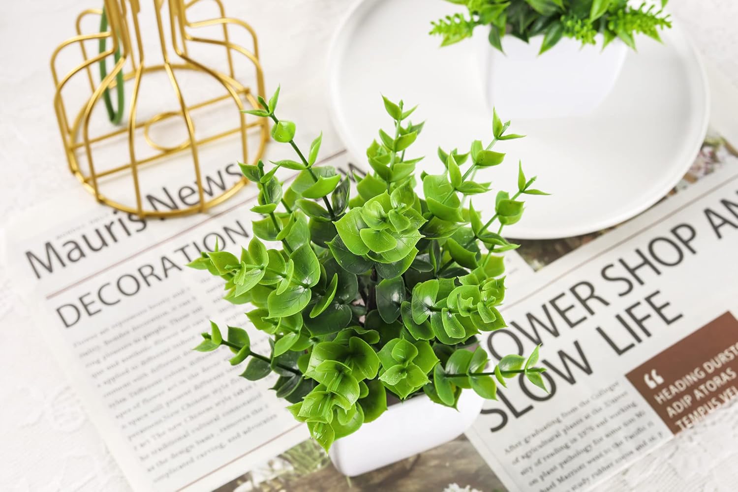 Fake Plants Mini Artificial Greenery Potted Plants / Green / Set of 4