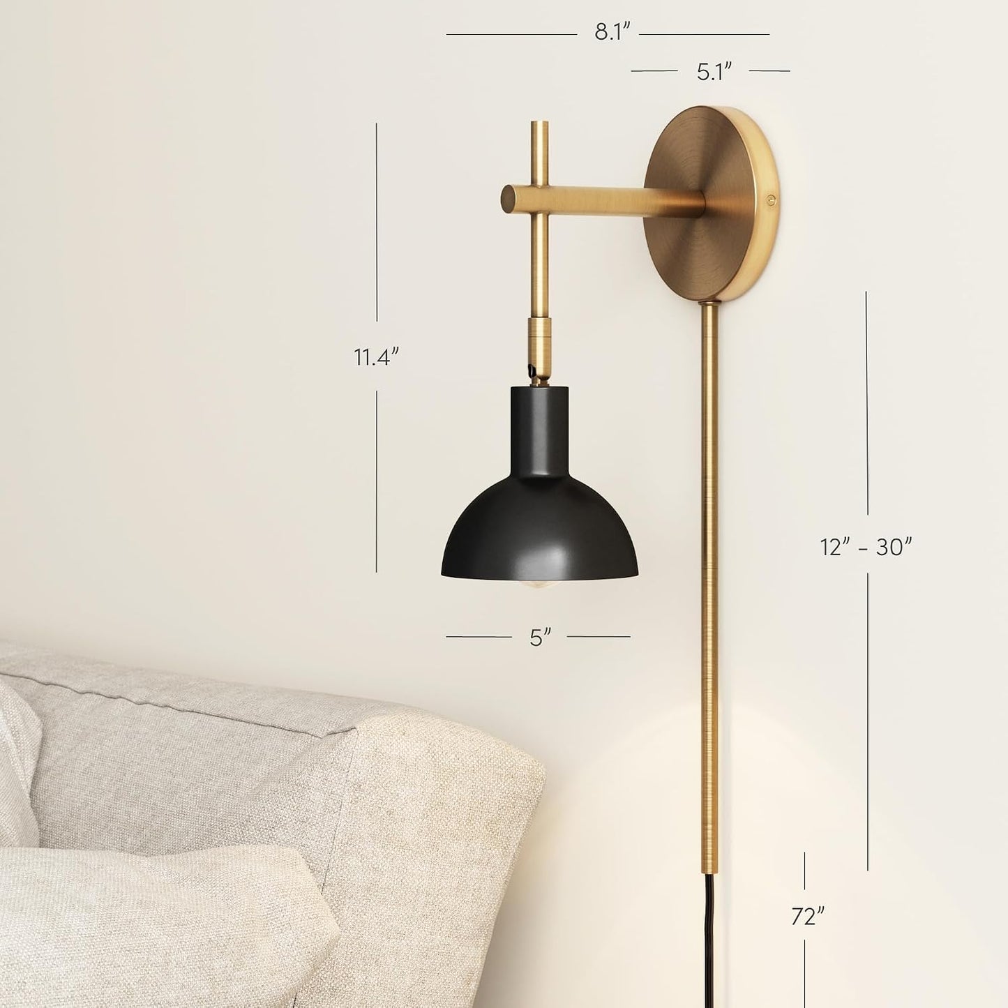 Nathan James Tamlin Wall Light Fixture, Wall Mounted 1-Light Lamp, Plugin Sconce with On/Off Switch for Living Room